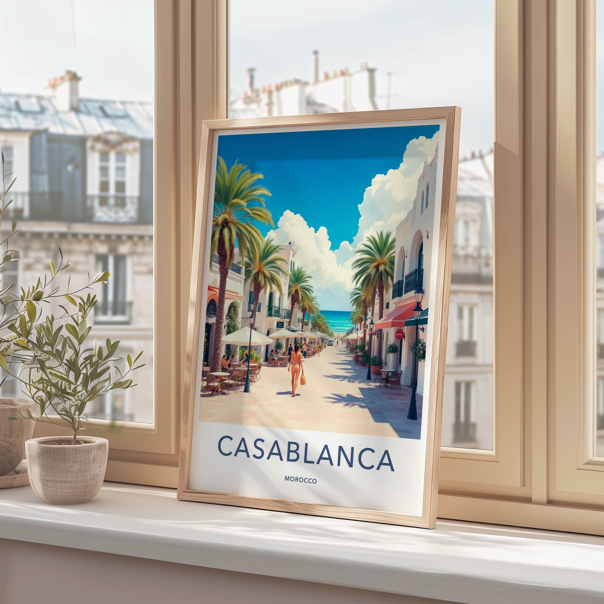 Casablanca Poster - Morocco Travel Art - Vibrant Coastal Street Wall Decor