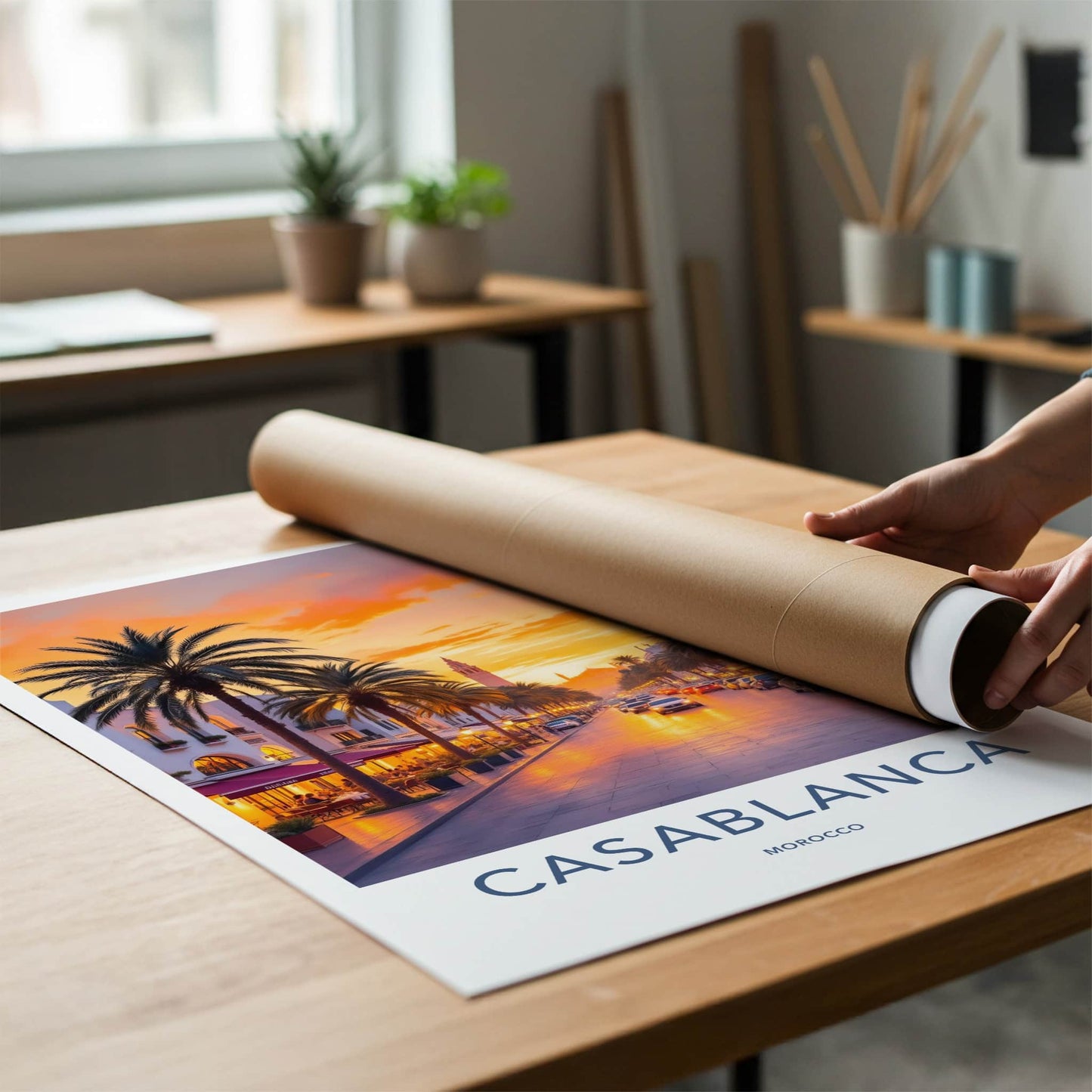 Casablanca Poster - Morocco Travel Art - Vibrant Street Sunset Home Decor