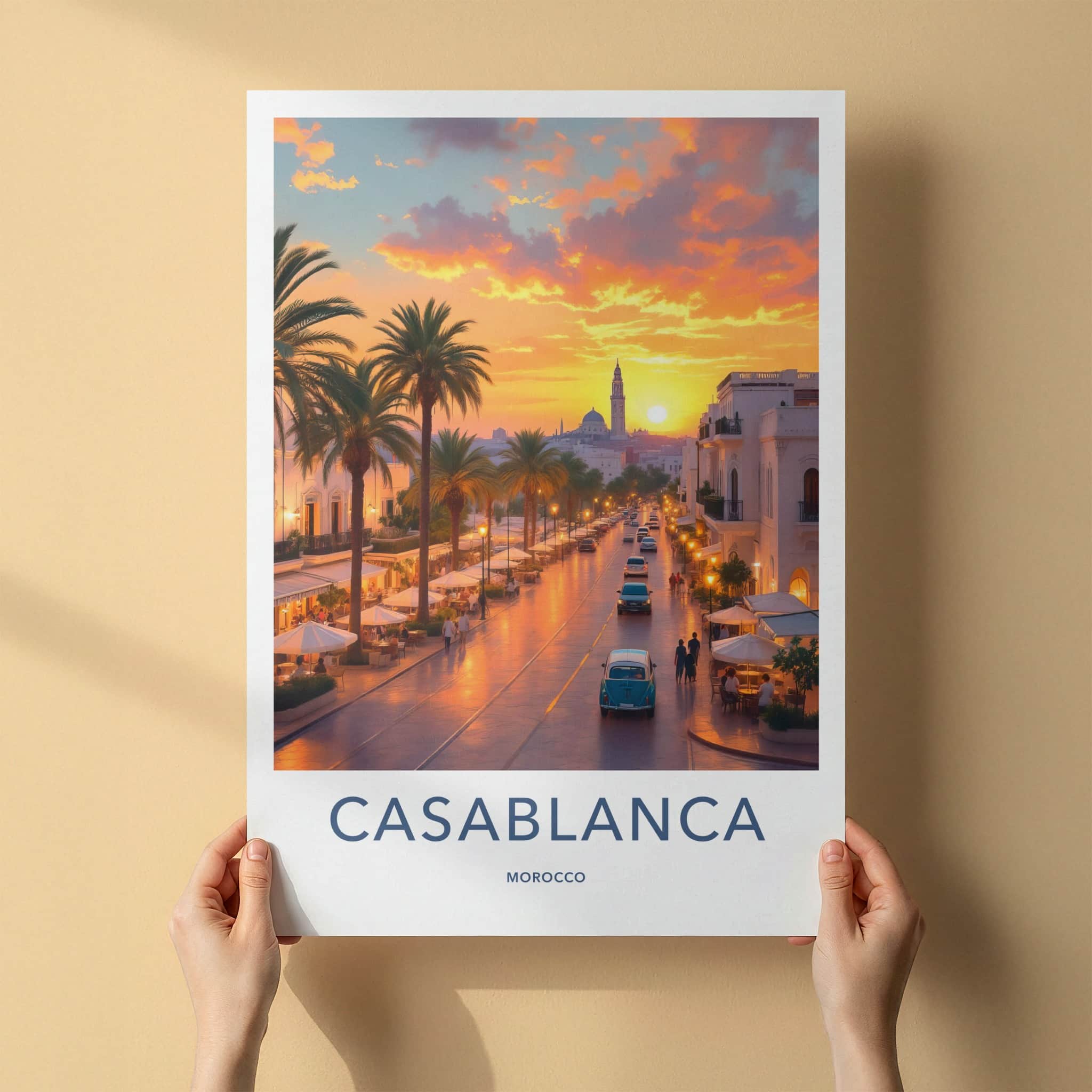 Casablanca Poster - Morocco Travel Art - Vibrant Sunset Street Home Decor