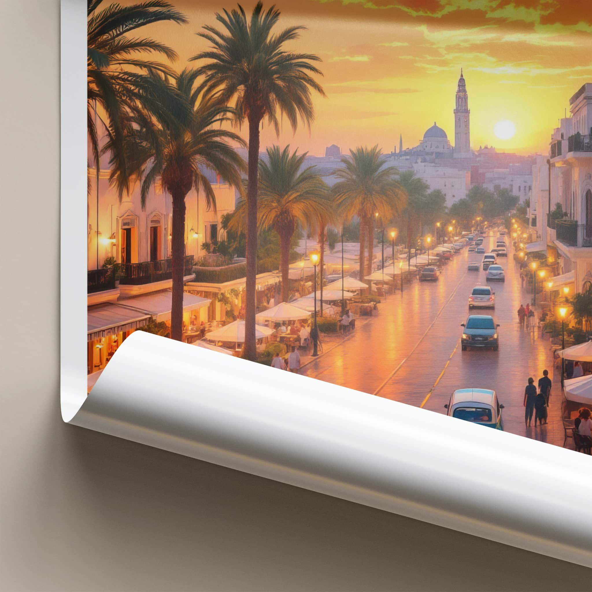 Casablanca Poster - Morocco Travel Art - Vibrant Sunset Street Home Decor