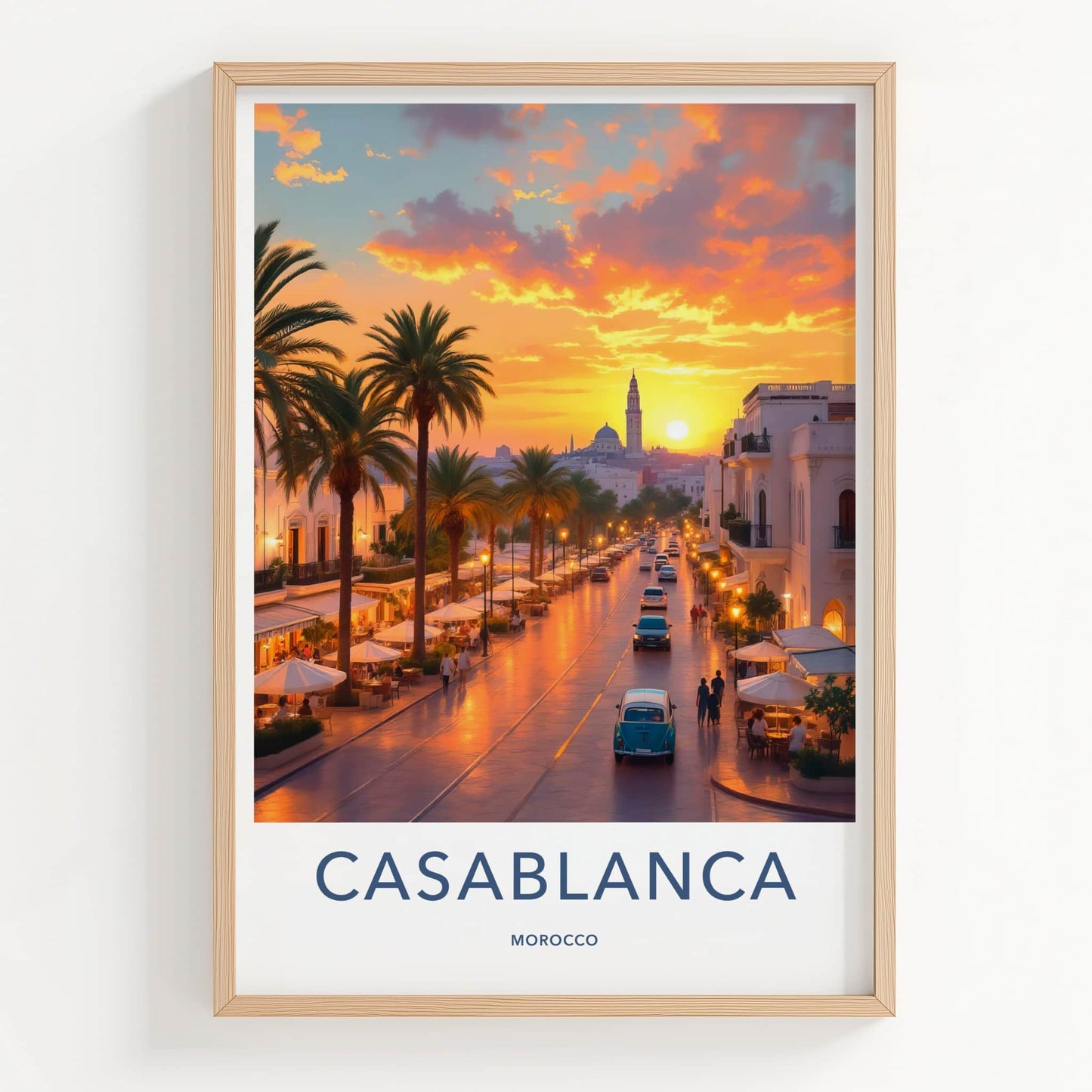 Casablanca Poster - Morocco Travel Art - Vibrant Sunset Street Home Decor