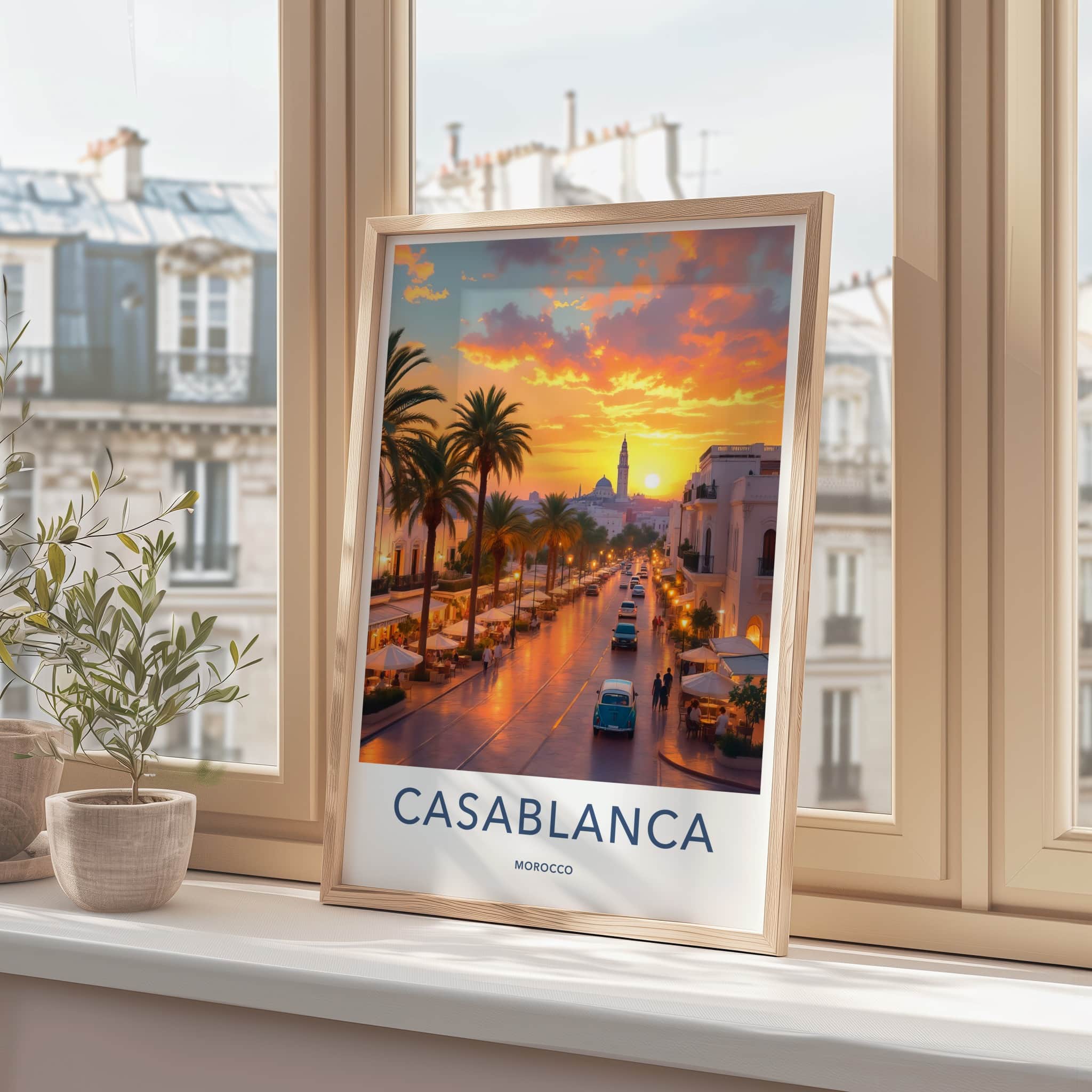 Casablanca Poster - Morocco Travel Art - Vibrant Sunset Street Home Decor