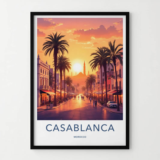 Casablanca Poster - Morocco Travel Art - Vibrant Sunset Street Home Decor