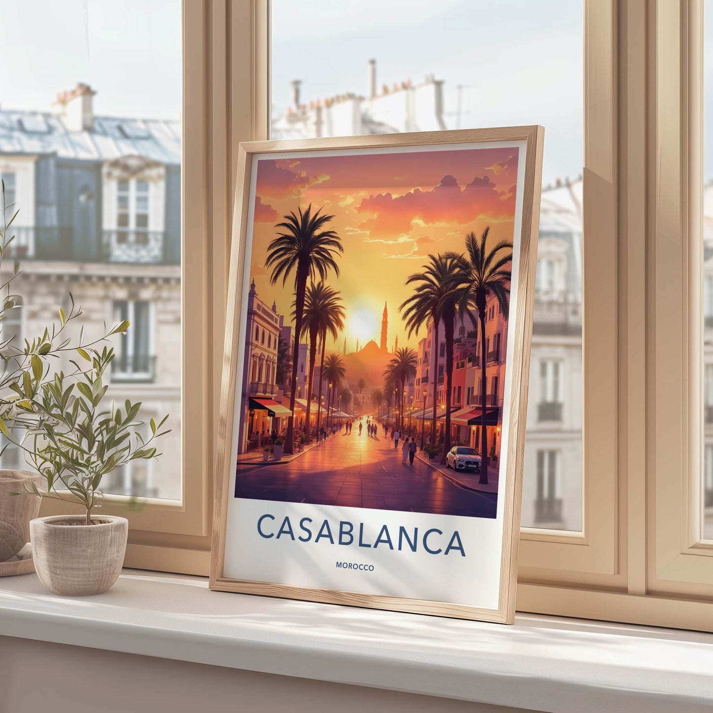 Casablanca Poster - Morocco Travel Art - Vibrant Sunset Street Home Decor