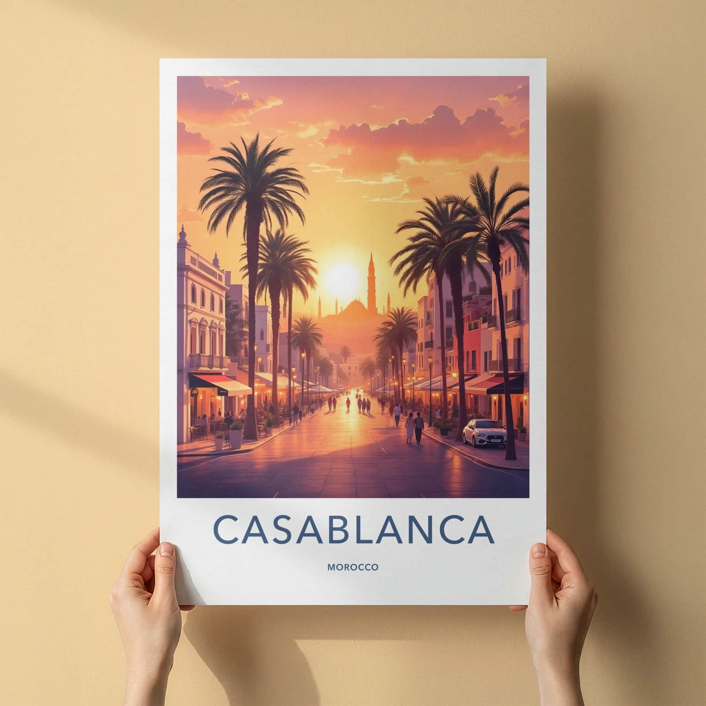 Casablanca Poster - Morocco Travel Art - Vibrant Sunset Street Home Decor
