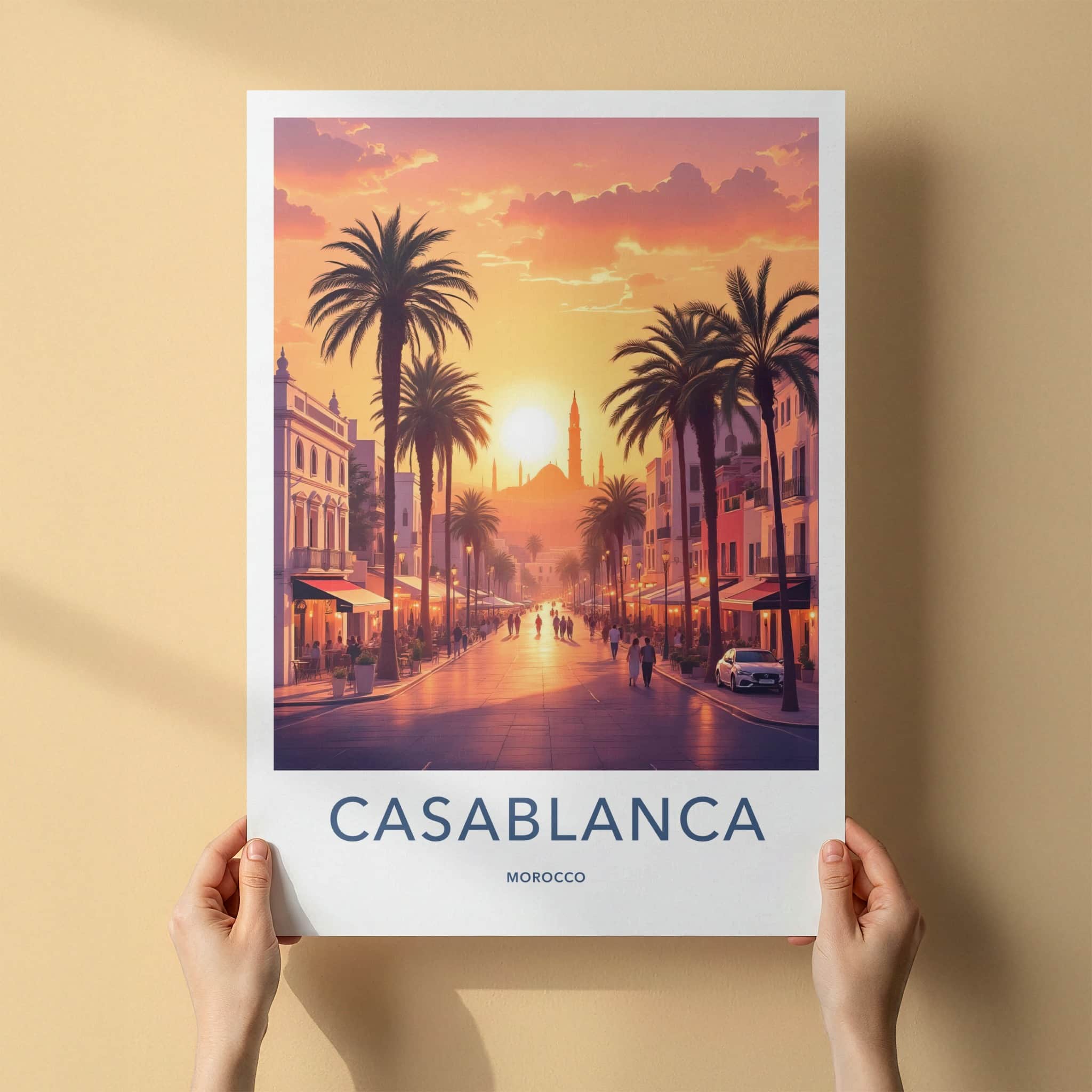 Casablanca Poster - Morocco Travel Art - Vibrant Sunset Street Home Decor
