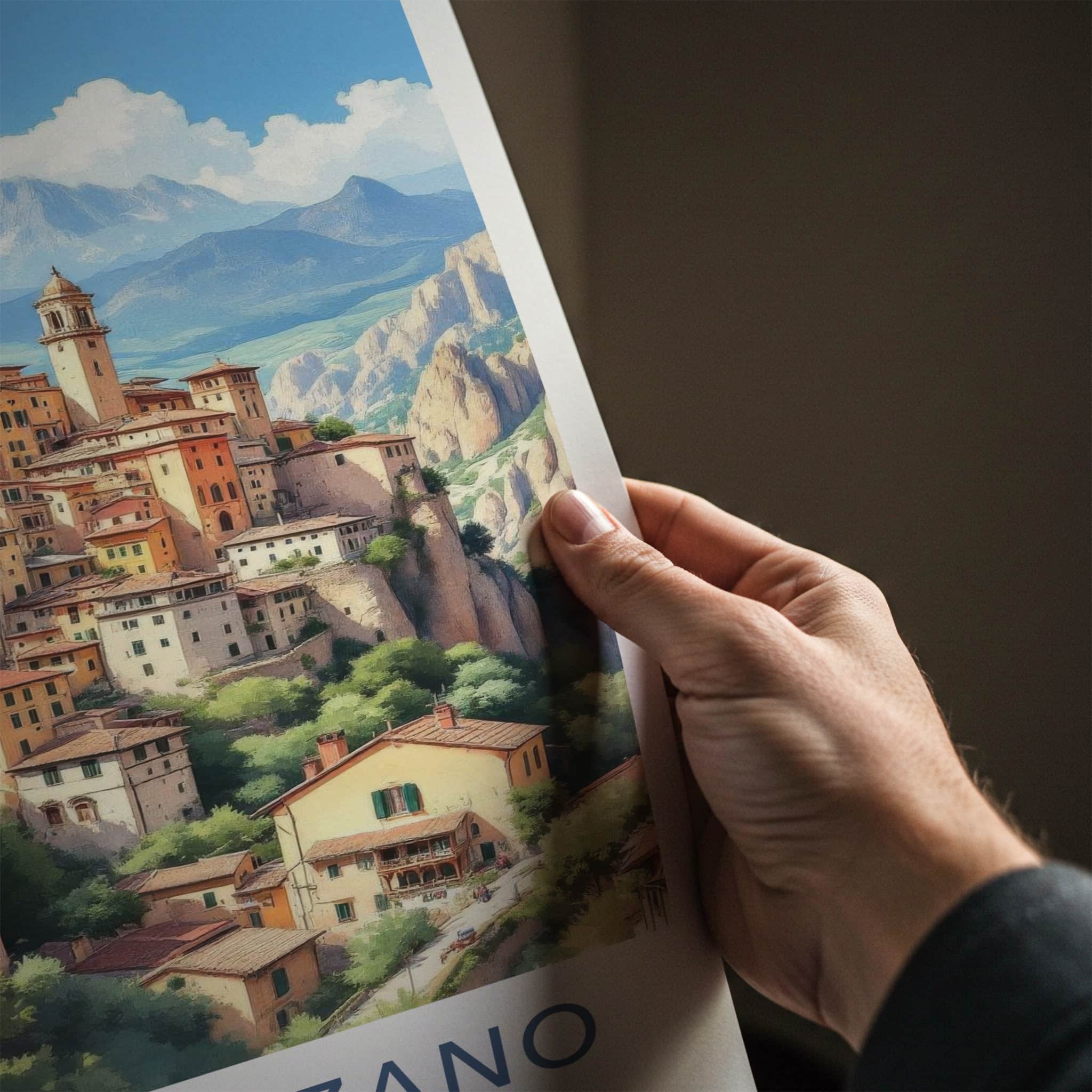 Castelmezzano Poster - Italy Travel Art - Cliffside Village Belltower Home Decor
