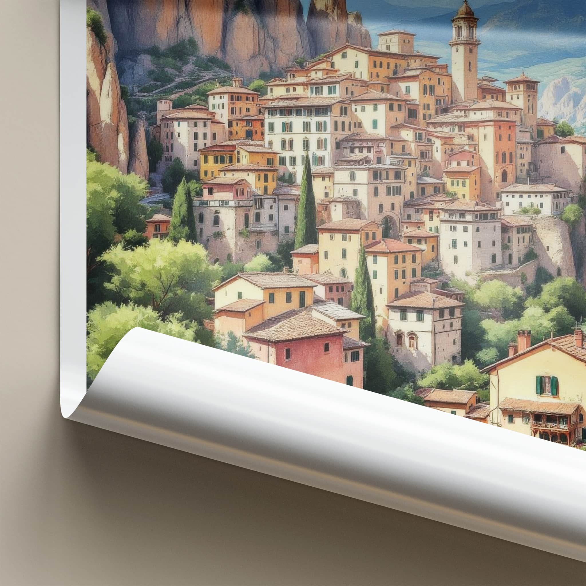Castelmezzano Poster - Italy Travel Art - Cliffside Village Belltower Home Decor