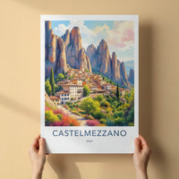 Castelmezzano Poster - Italy Travel Art - Dramatic Rock Village Home Decor