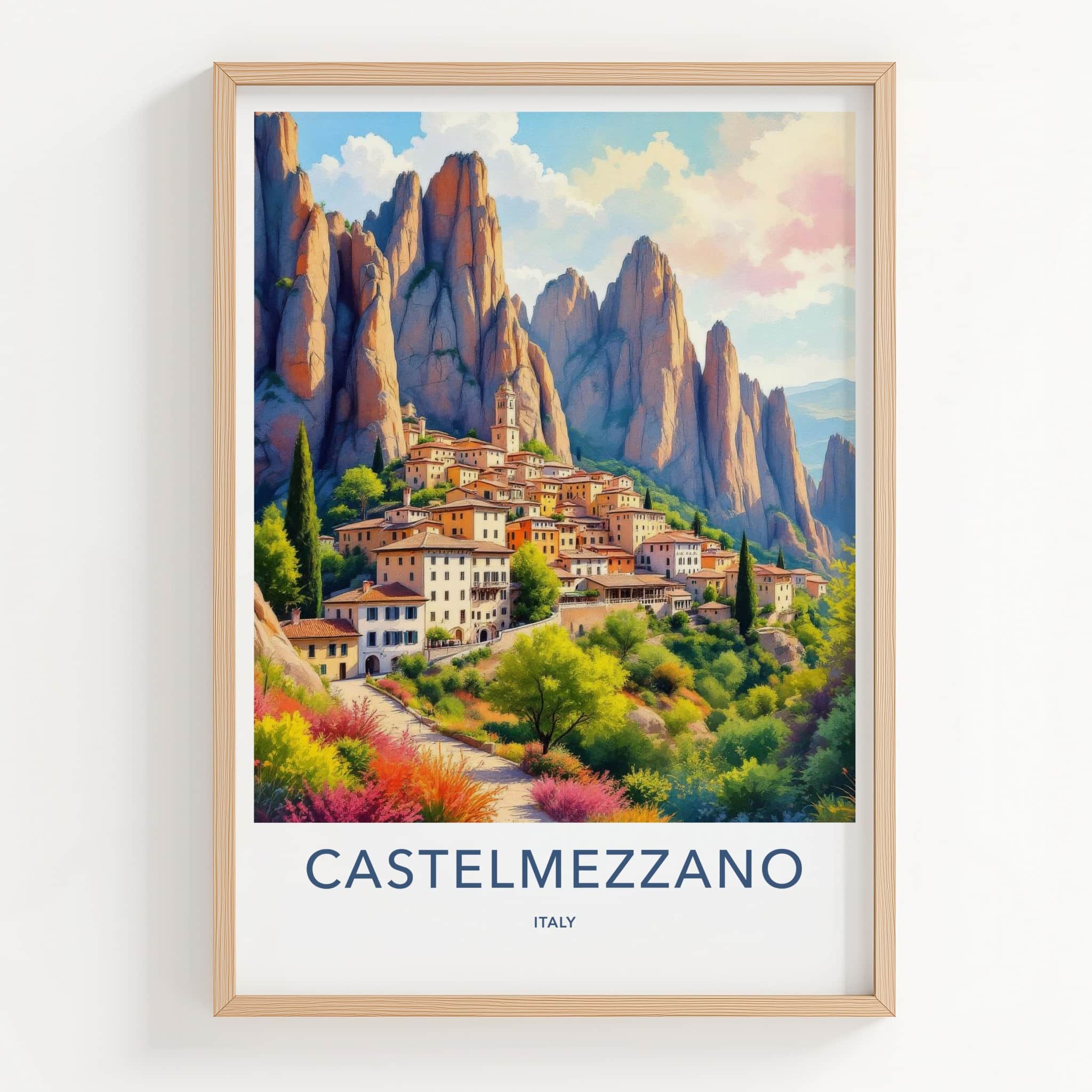 Castelmezzano Poster - Italy Travel Art - Dramatic Rock Village Home Decor