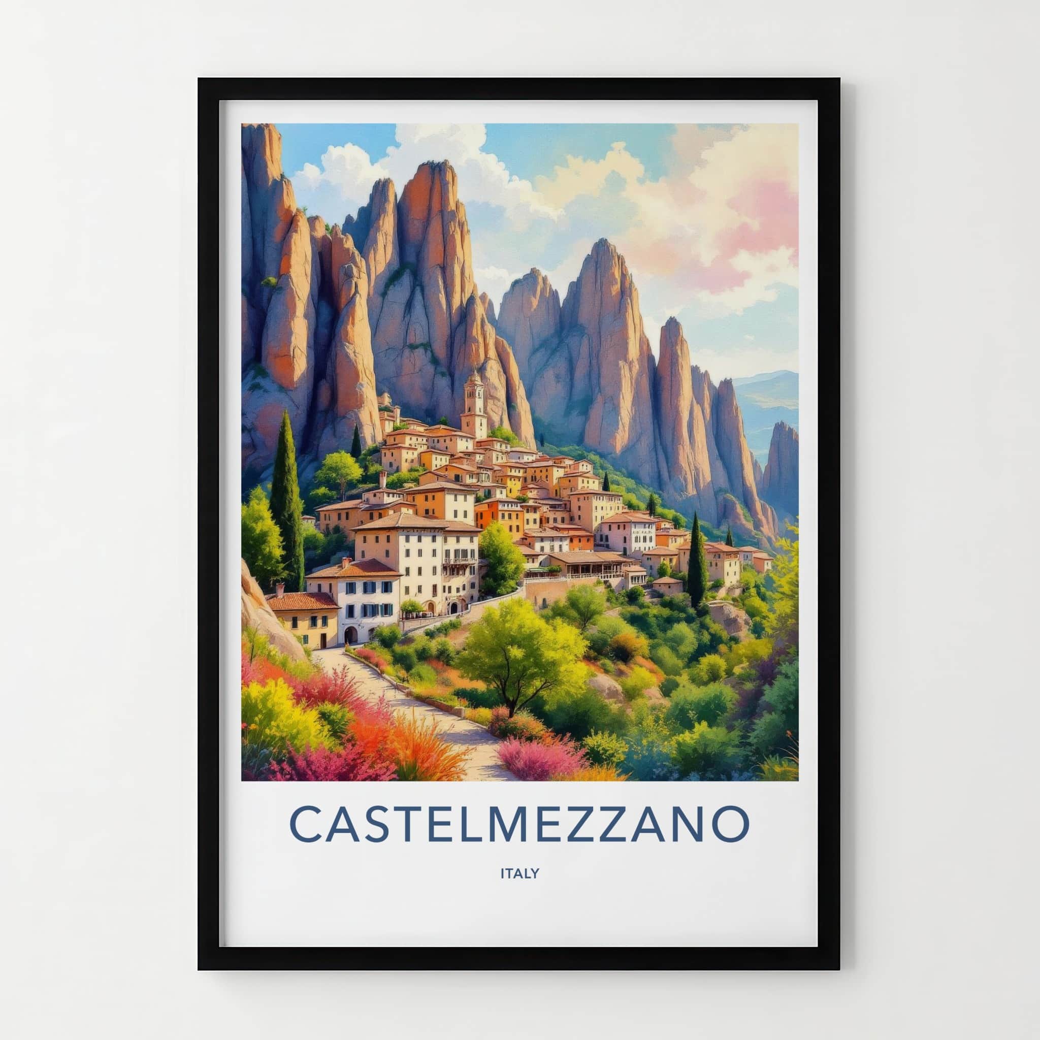 Castelmezzano Poster - Italy Travel Art - Dramatic Rock Village Home Decor