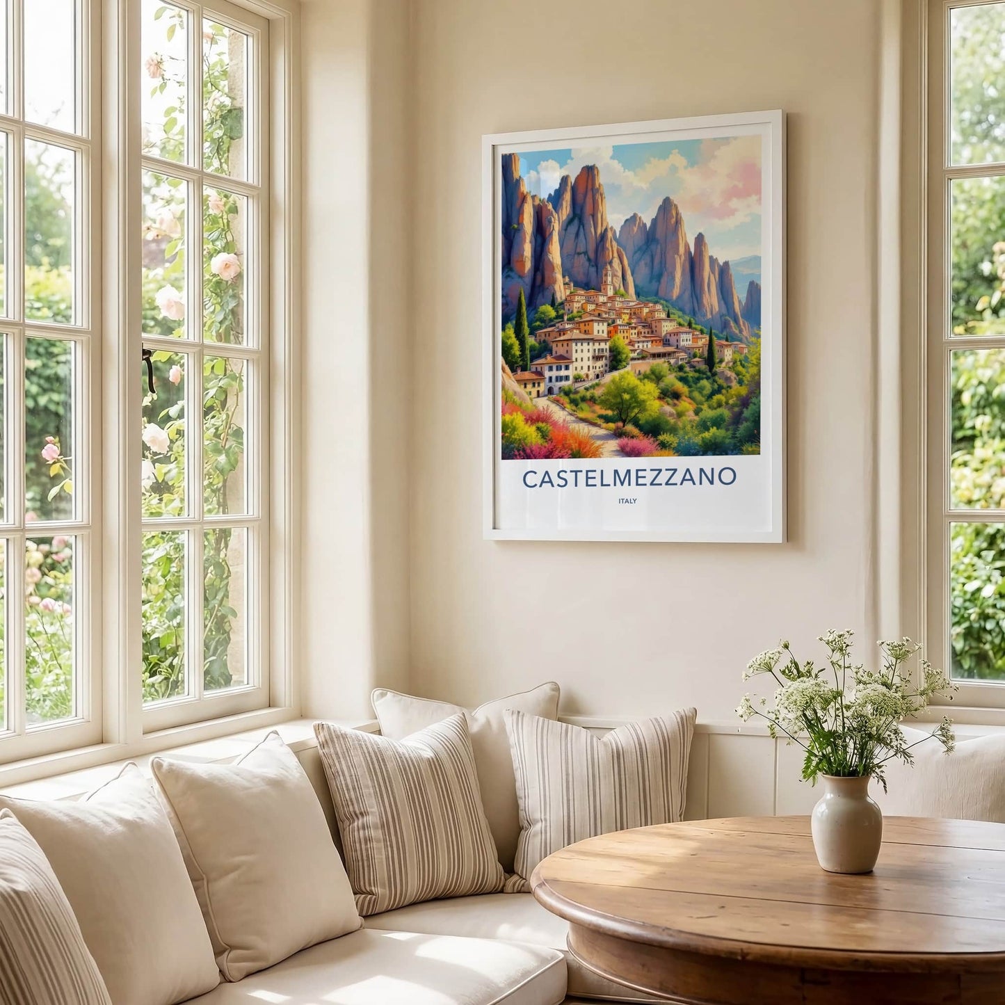 Castelmezzano Poster - Italy Travel Art - Dramatic Rock Village Home Decor