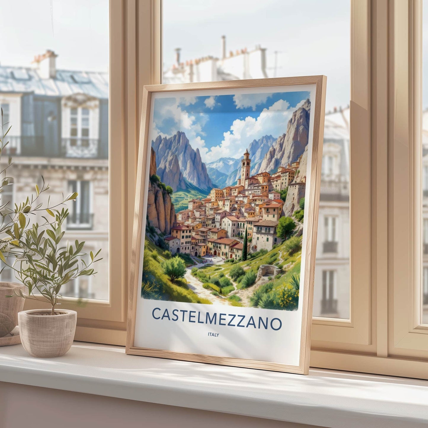 Castelmezzano Poster - Italy Travel Art - Mountain Village Scene Home Decor