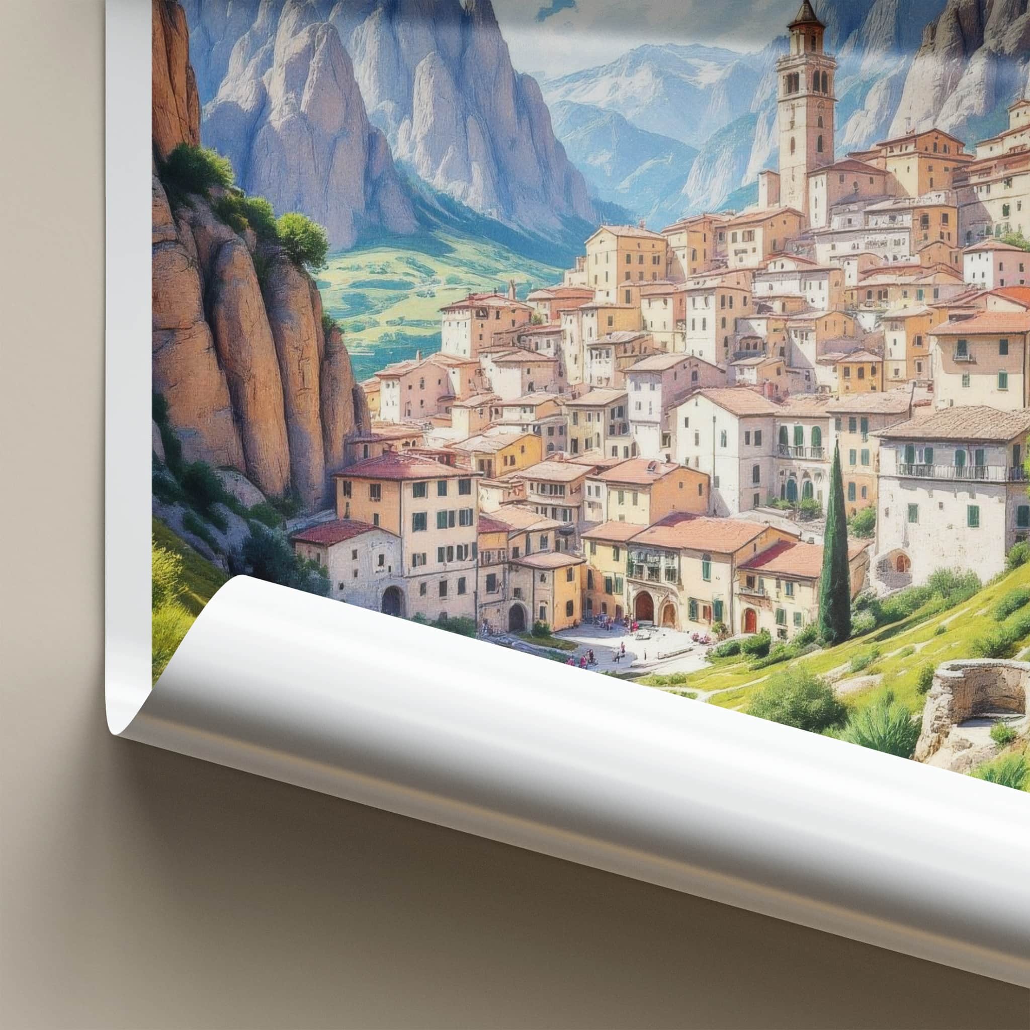 Castelmezzano Poster - Italy Travel Art - Mountain Village Scene Home Decor