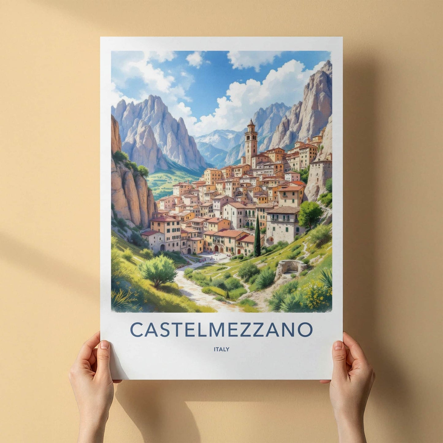 Castelmezzano Poster - Italy Travel Art - Mountain Village Scene Home Decor