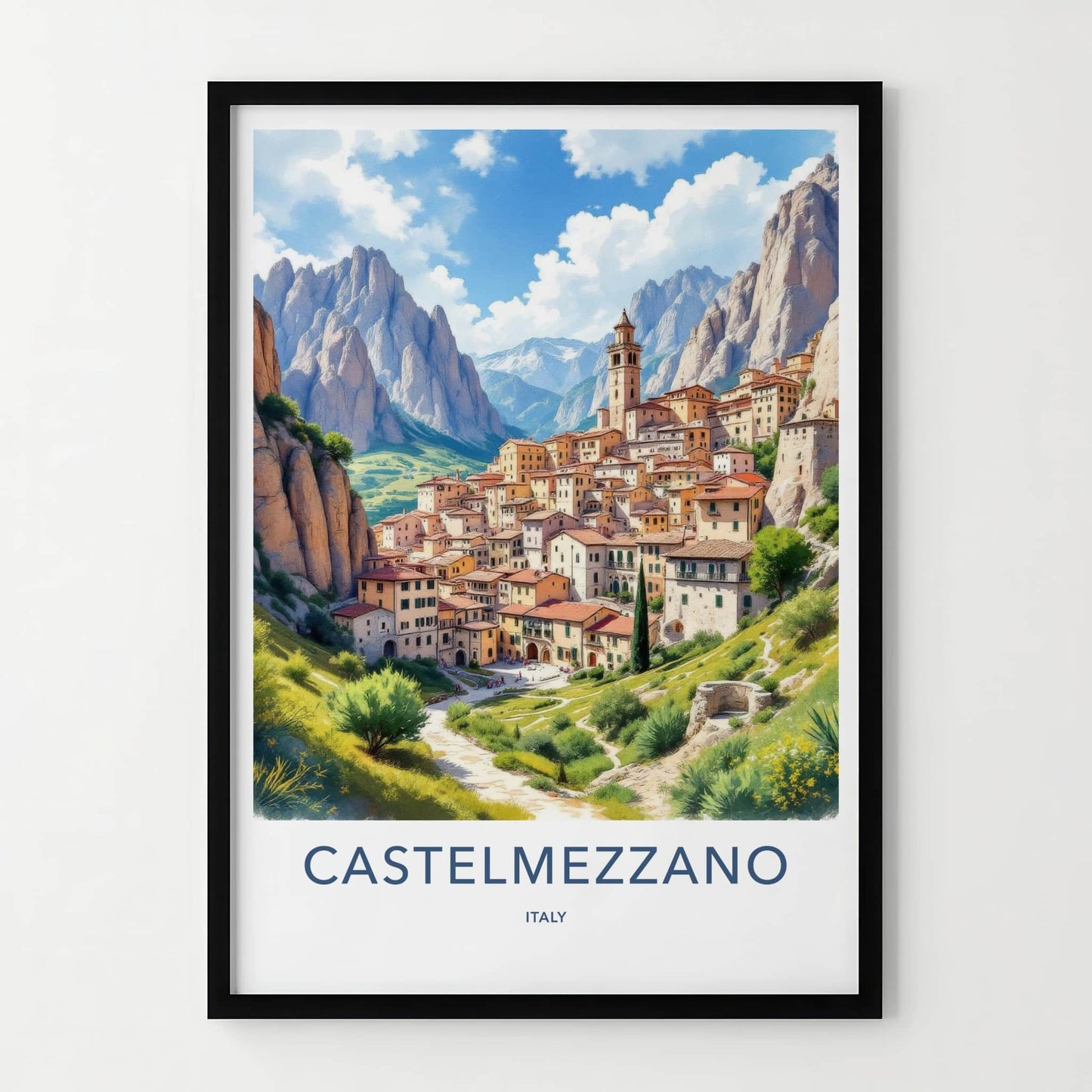 Castelmezzano Poster - Italy Travel Art - Mountain Village Scene Home Decor