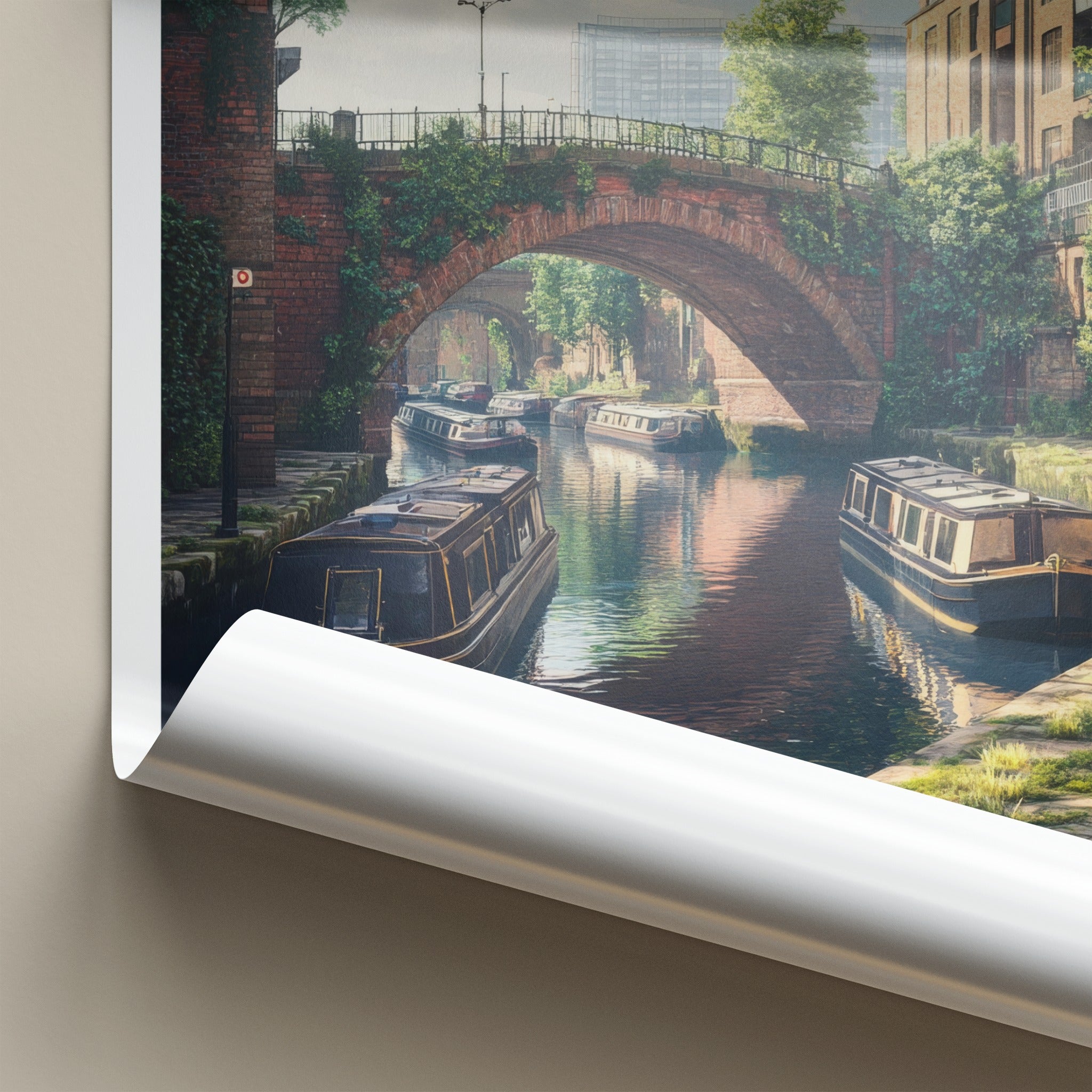 Castlefield Poster - United Kingdom Travel Art - Canal boat bridge Home Decor