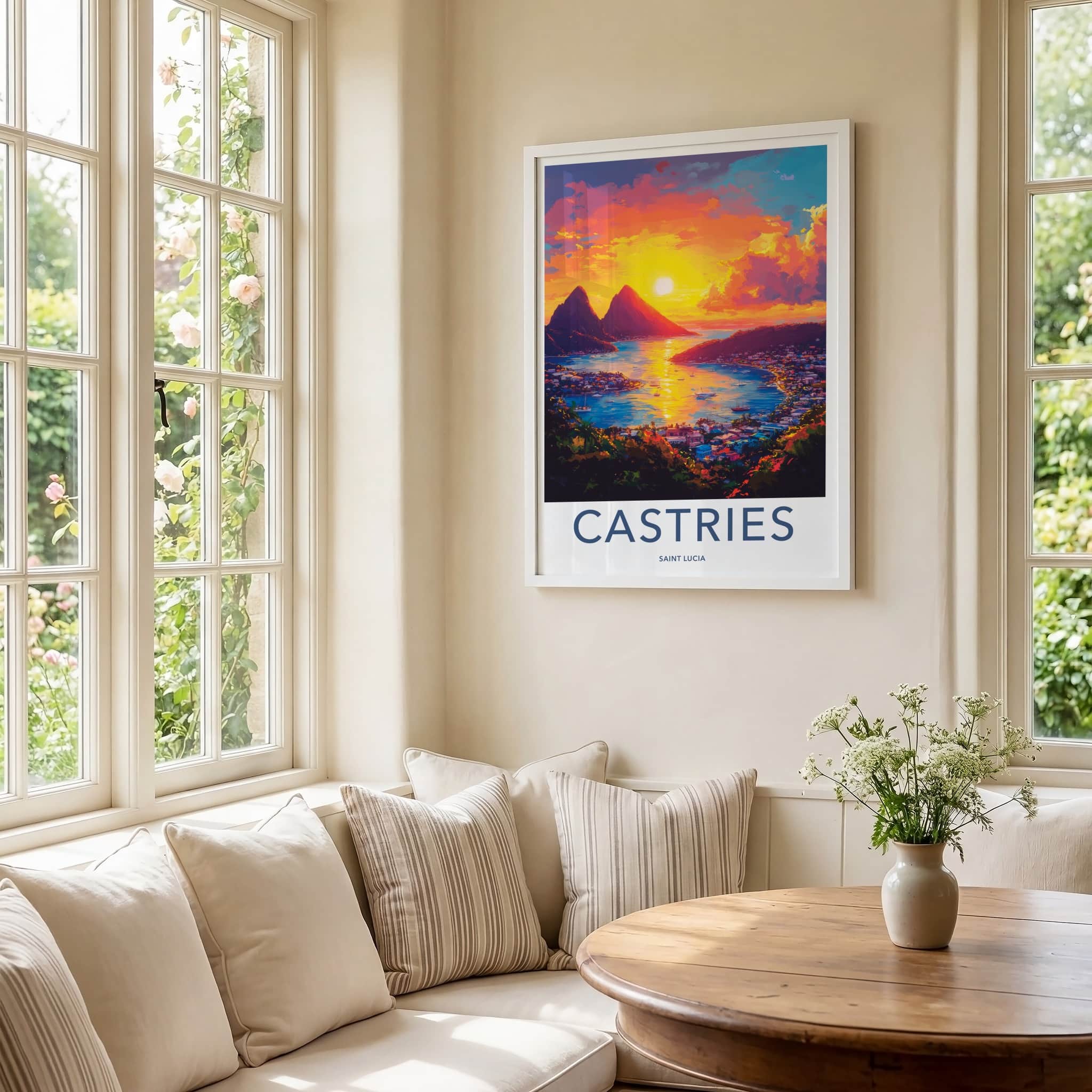 Castries Poster - Saint Lucia Travel Art - Tropical Harbor Sunset Home Decor