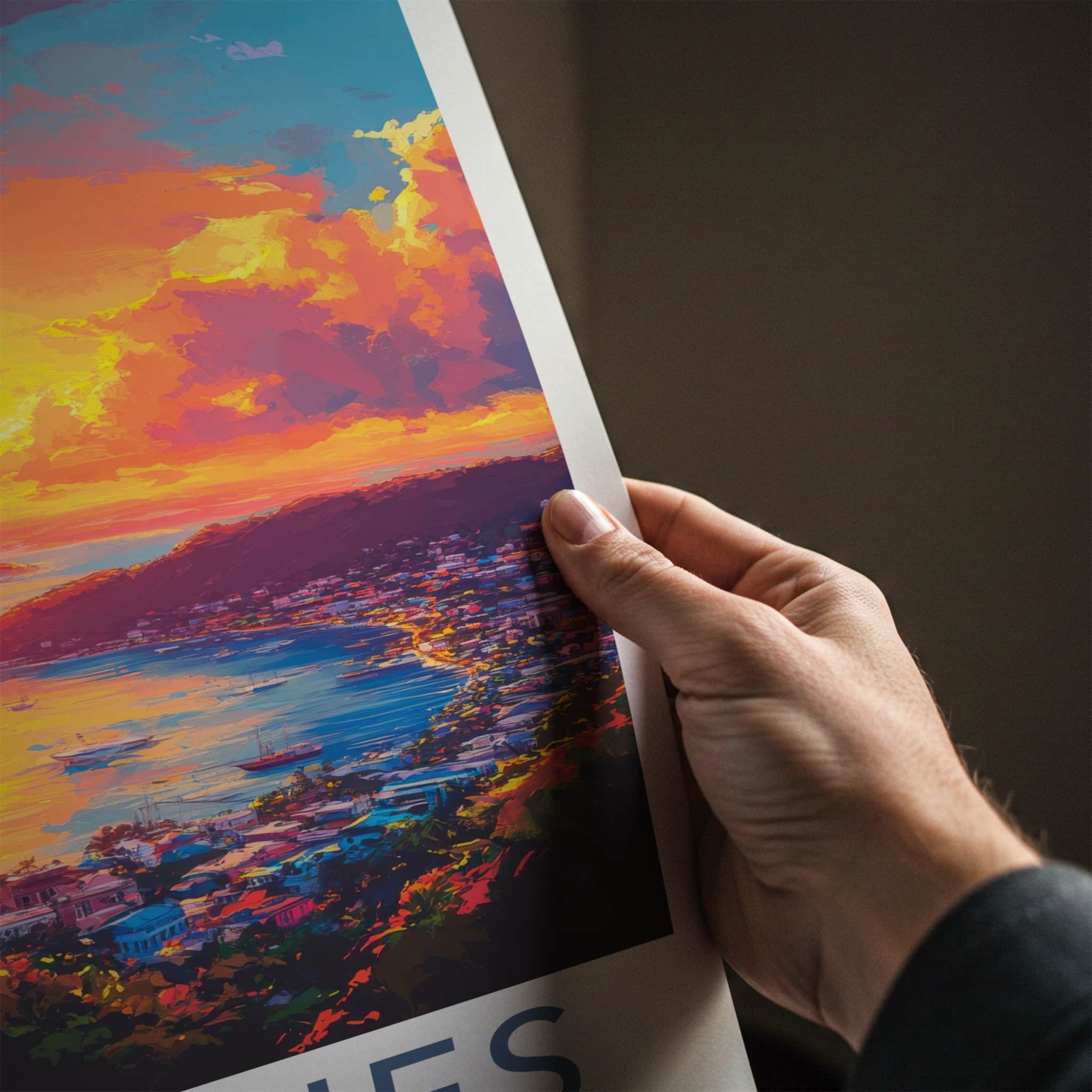 Castries Poster - Saint Lucia Travel Art - Tropical Harbor Sunset Home Decor