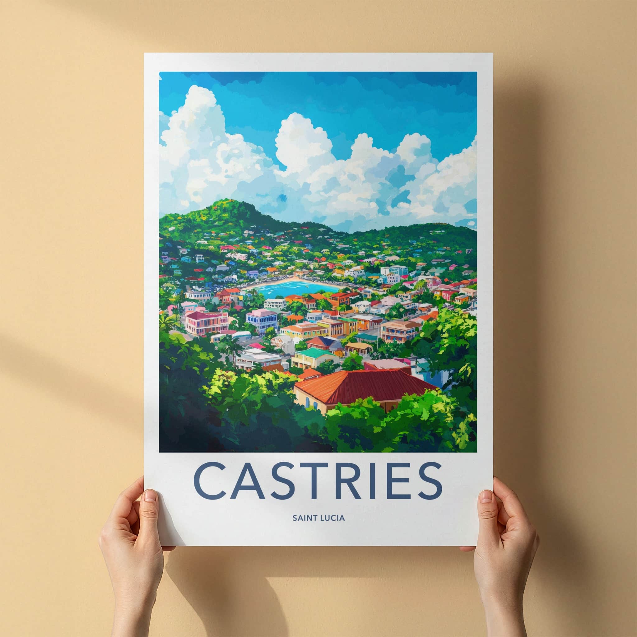 Castries Poster - Saint Lucia Travel Art - Vibrant Hillside Bay Home Decor