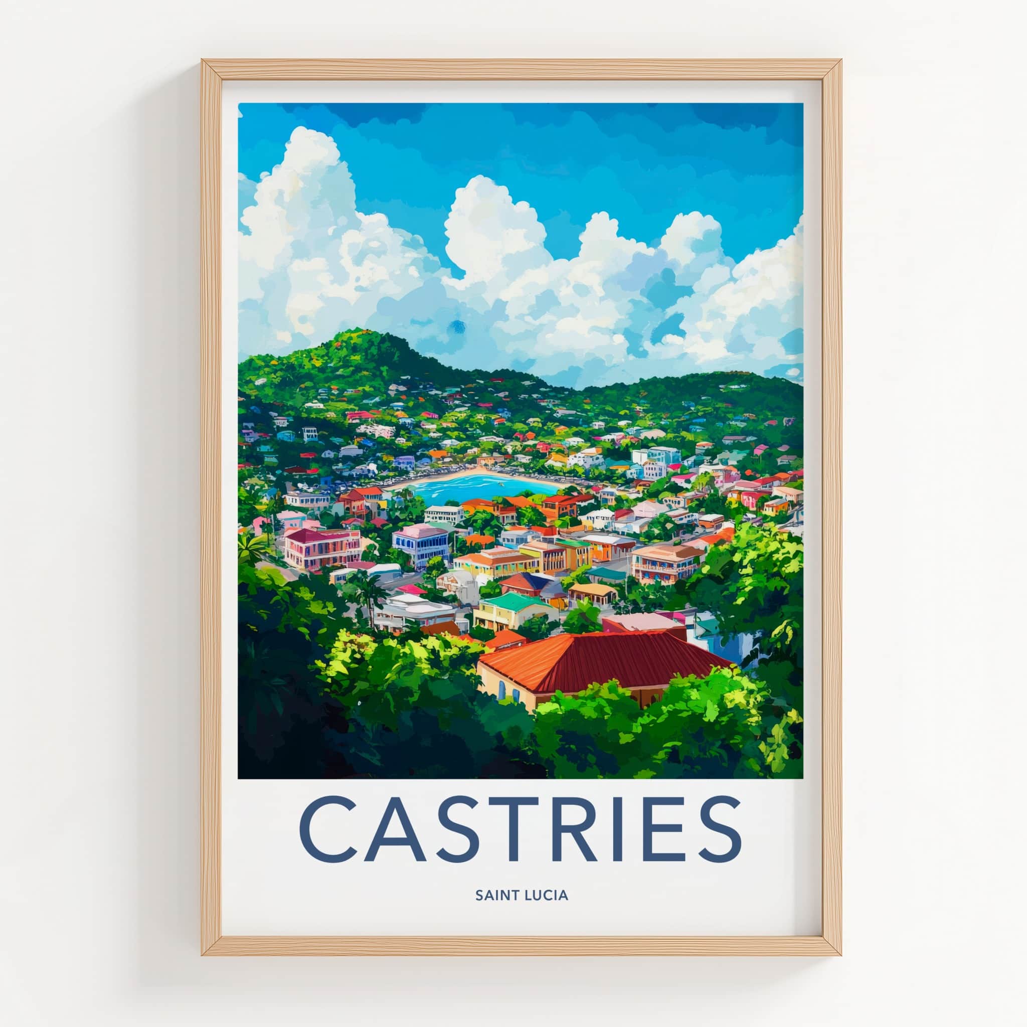 Castries Poster - Saint Lucia Travel Art - Vibrant Hillside Bay Home Decor