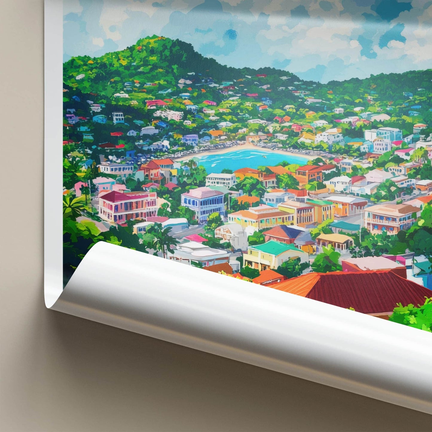 Castries Poster - Saint Lucia Travel Art - Vibrant Hillside Bay Home Decor