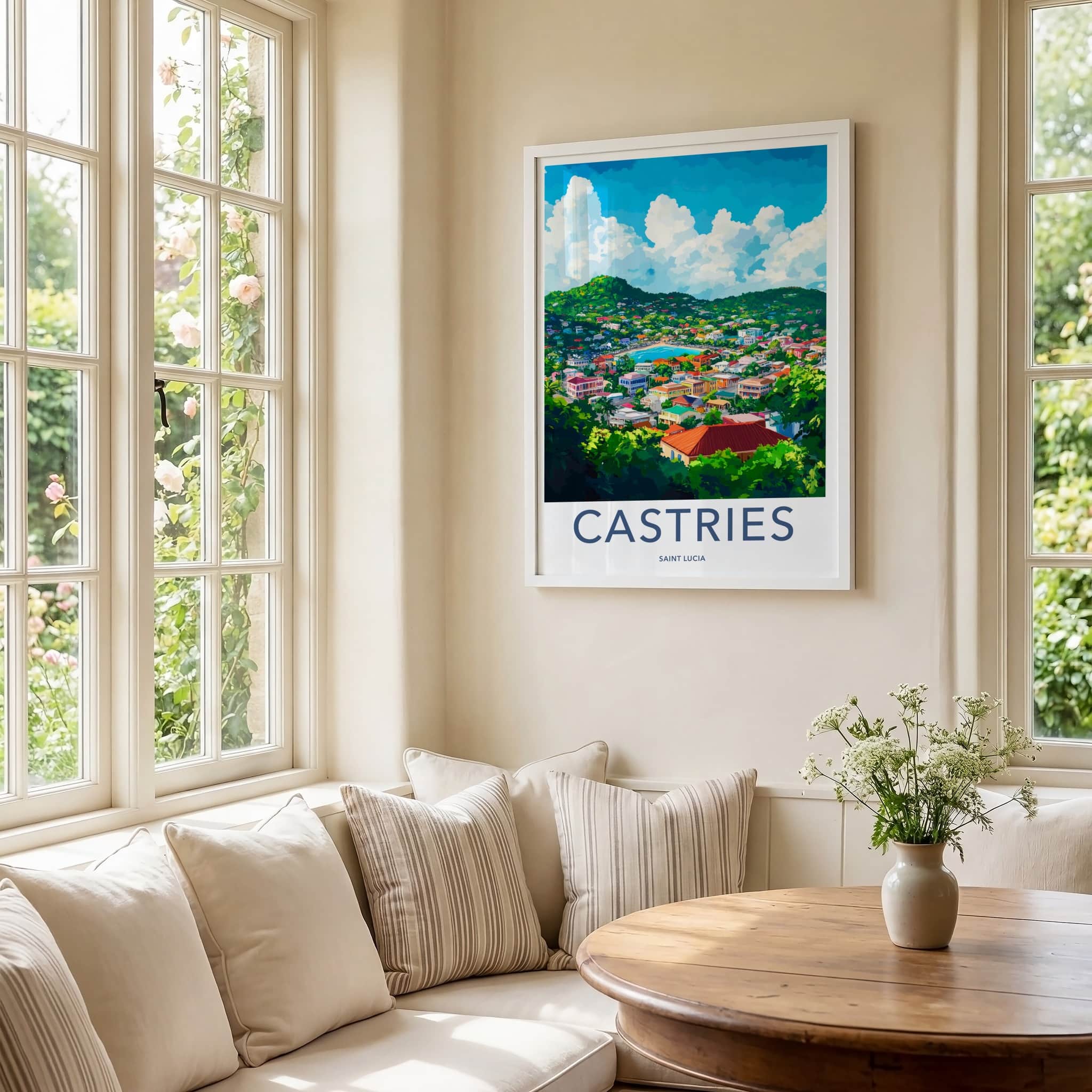 Castries Poster - Saint Lucia Travel Art - Vibrant Hillside Bay Home Decor