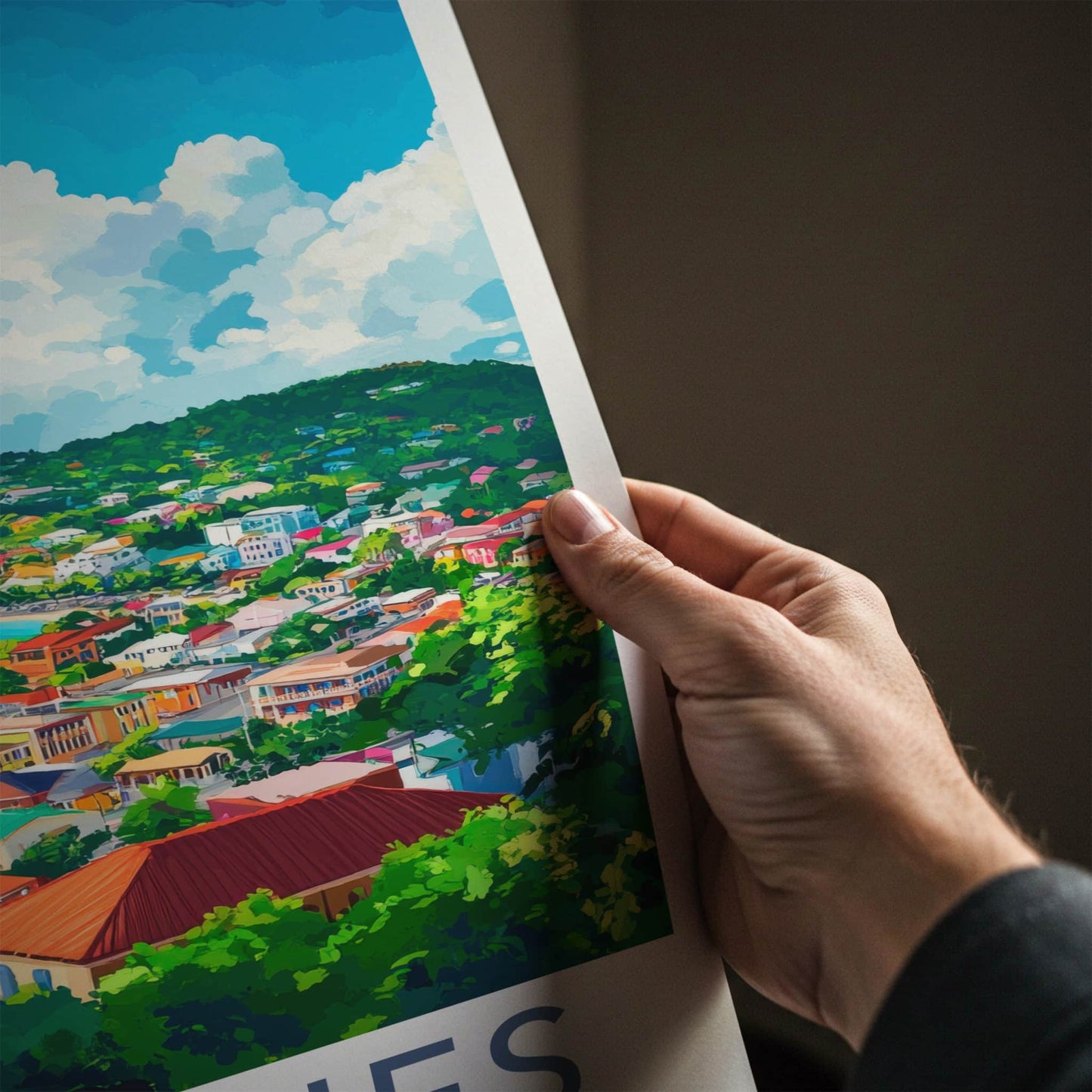 Castries Poster - Saint Lucia Travel Art - Vibrant Hillside Bay Home Decor