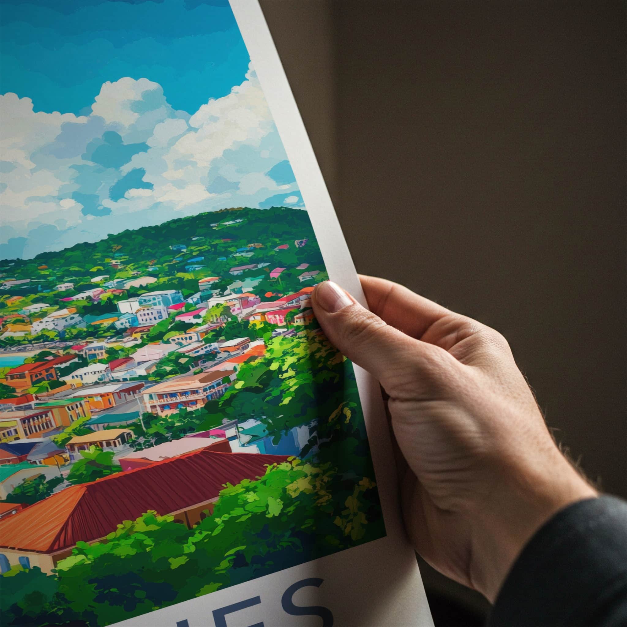 Castries Poster - Saint Lucia Travel Art - Vibrant Hillside Bay Home Decor