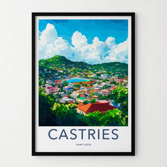 Castries Poster - Saint Lucia Travel Art - Vibrant Hillside Bay Home Decor