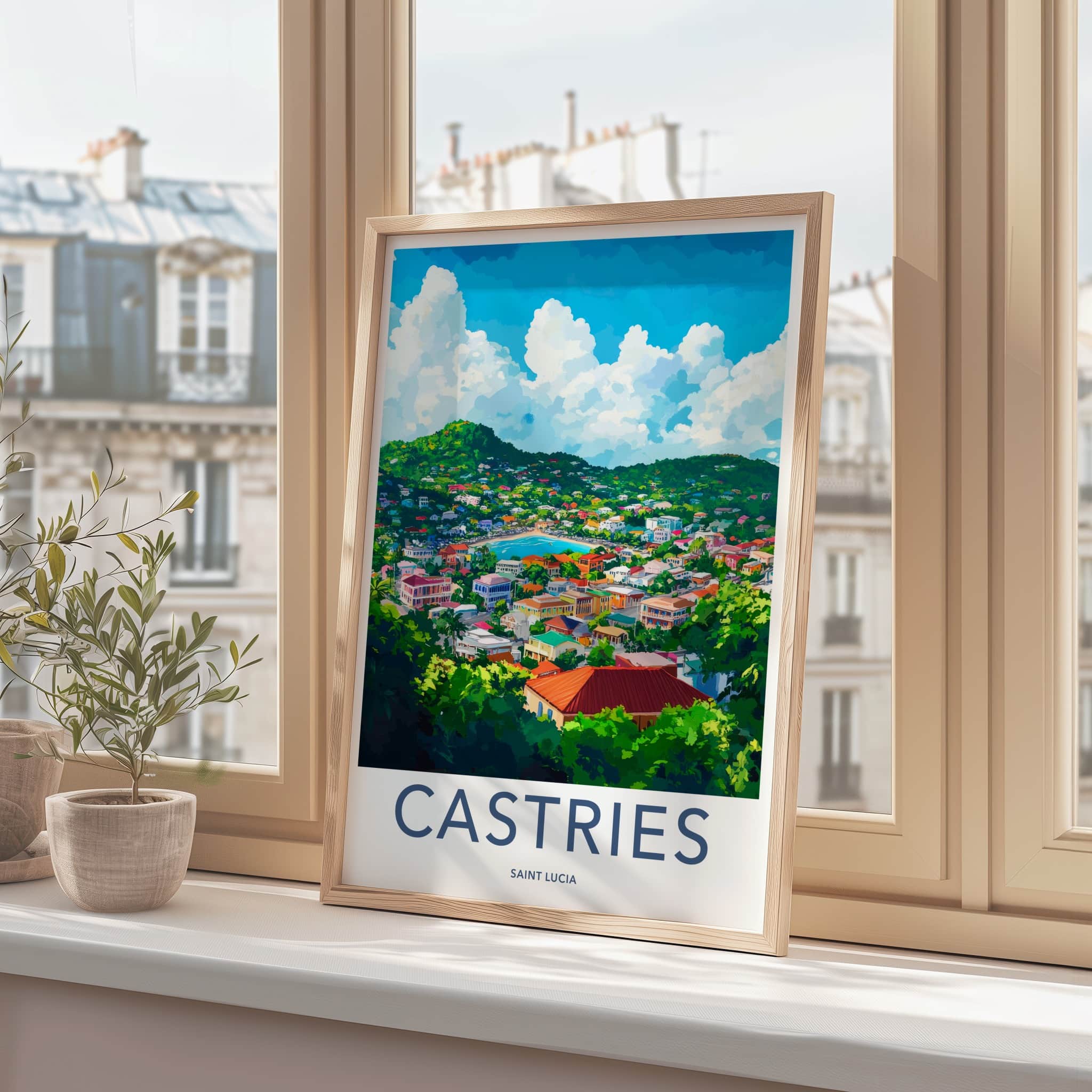Castries Poster - Saint Lucia Travel Art - Vibrant Hillside Bay Home Decor