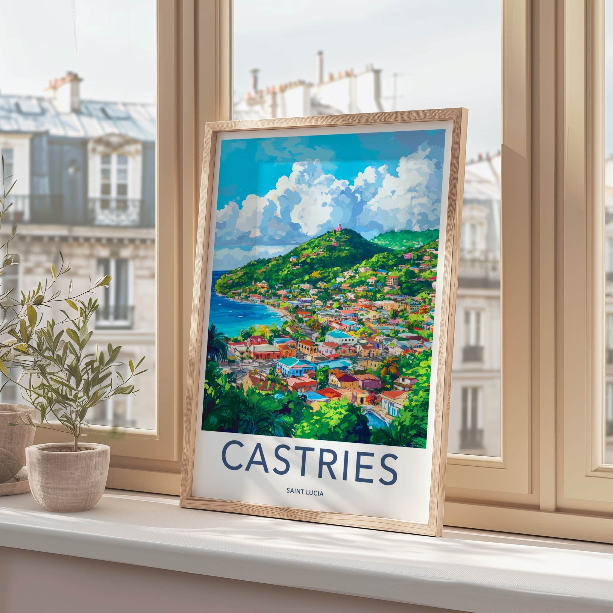 Castries Poster - Saint Lucia Travel Art - Vibrant Island Cityscape Home Decor