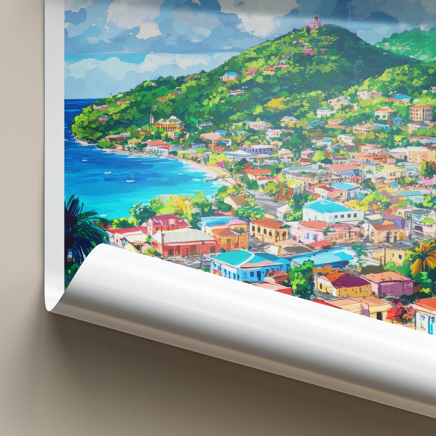 Castries Poster - Saint Lucia Travel Art - Vibrant Island Cityscape Home Decor