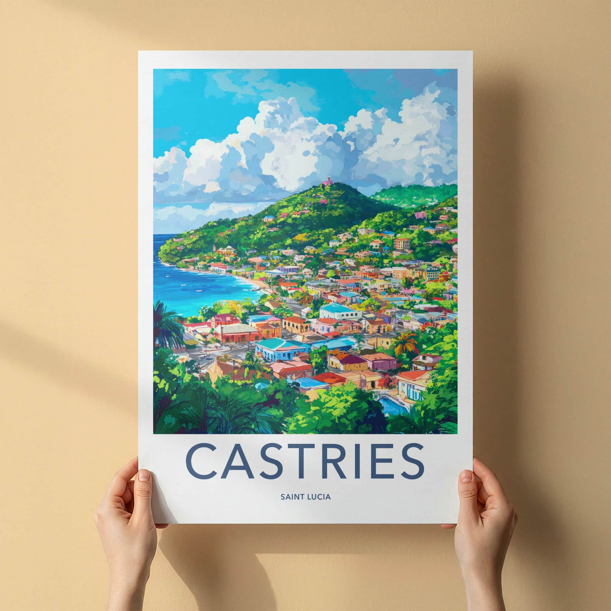Castries Poster - Saint Lucia Travel Art - Vibrant Island Cityscape Home Decor