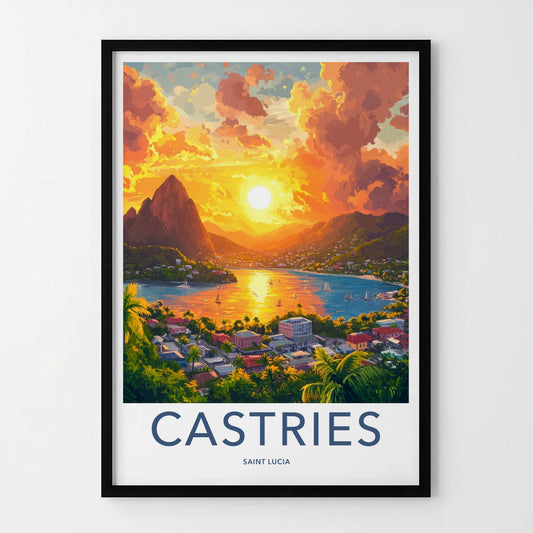 Castries Poster - Saint Lucia Travel Art - Vibrant Sunset Bay Home Decor
