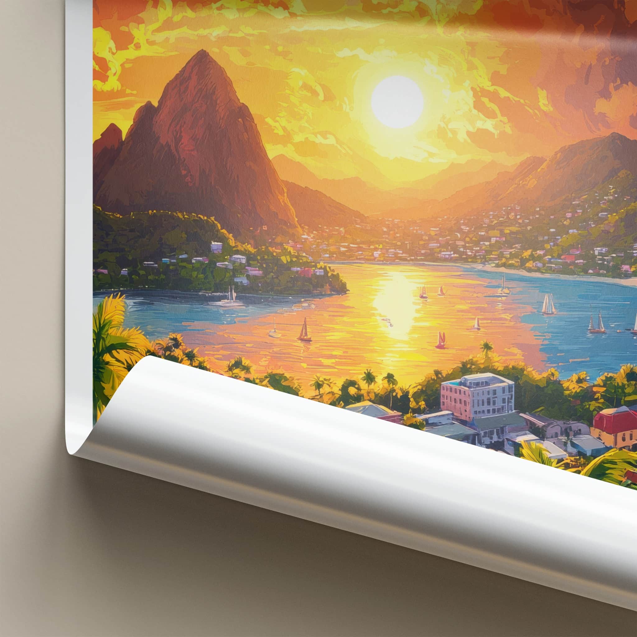 Castries Poster - Saint Lucia Travel Art - Vibrant Sunset Bay Home Decor