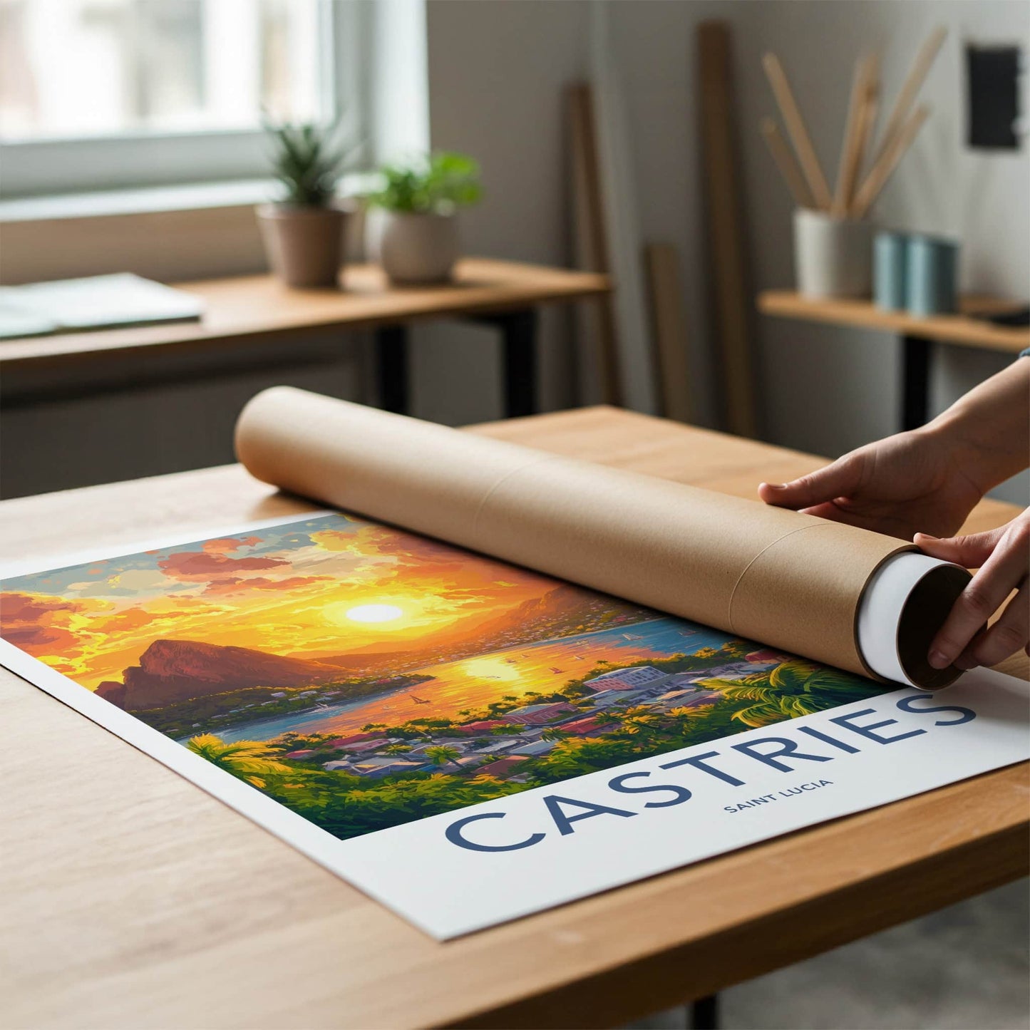 Castries Poster - Saint Lucia Travel Art - Vibrant Sunset Bay Home Decor