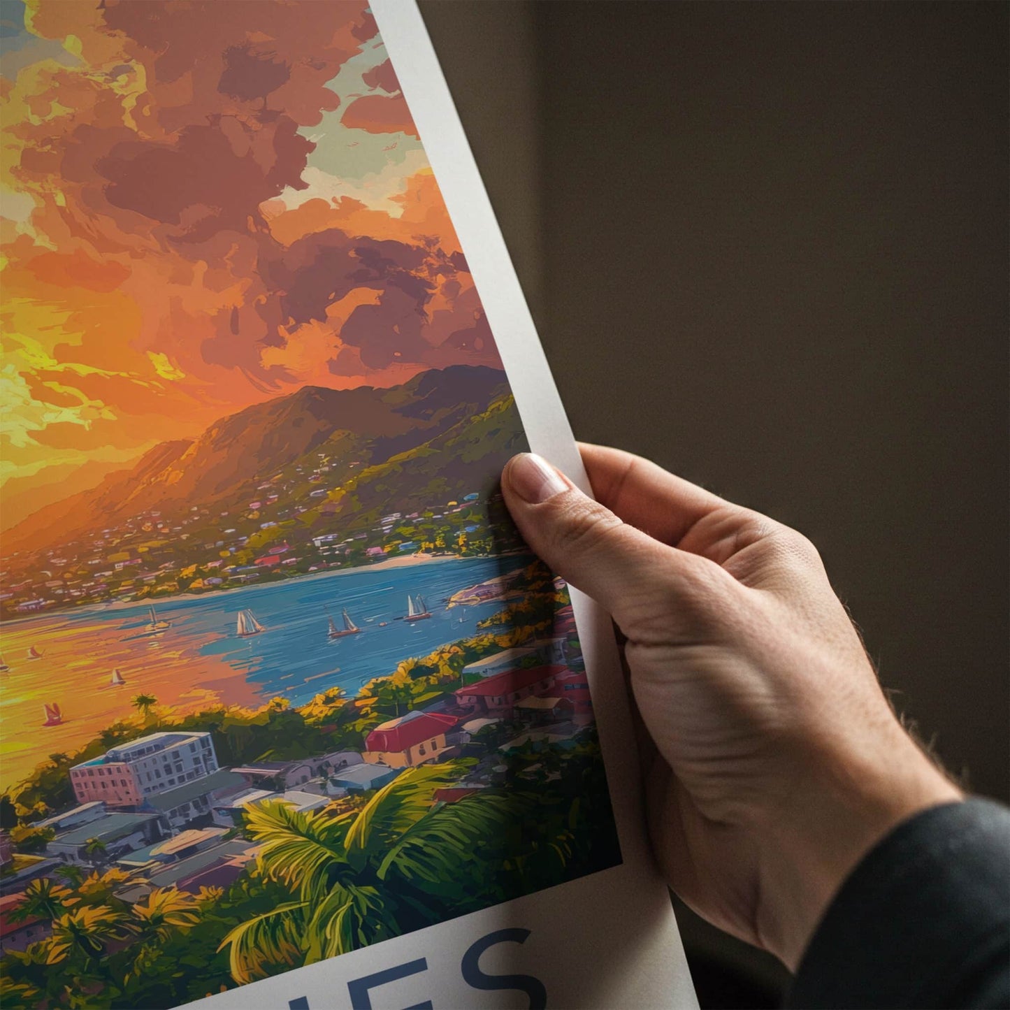 Castries Poster - Saint Lucia Travel Art - Vibrant Sunset Bay Home Decor