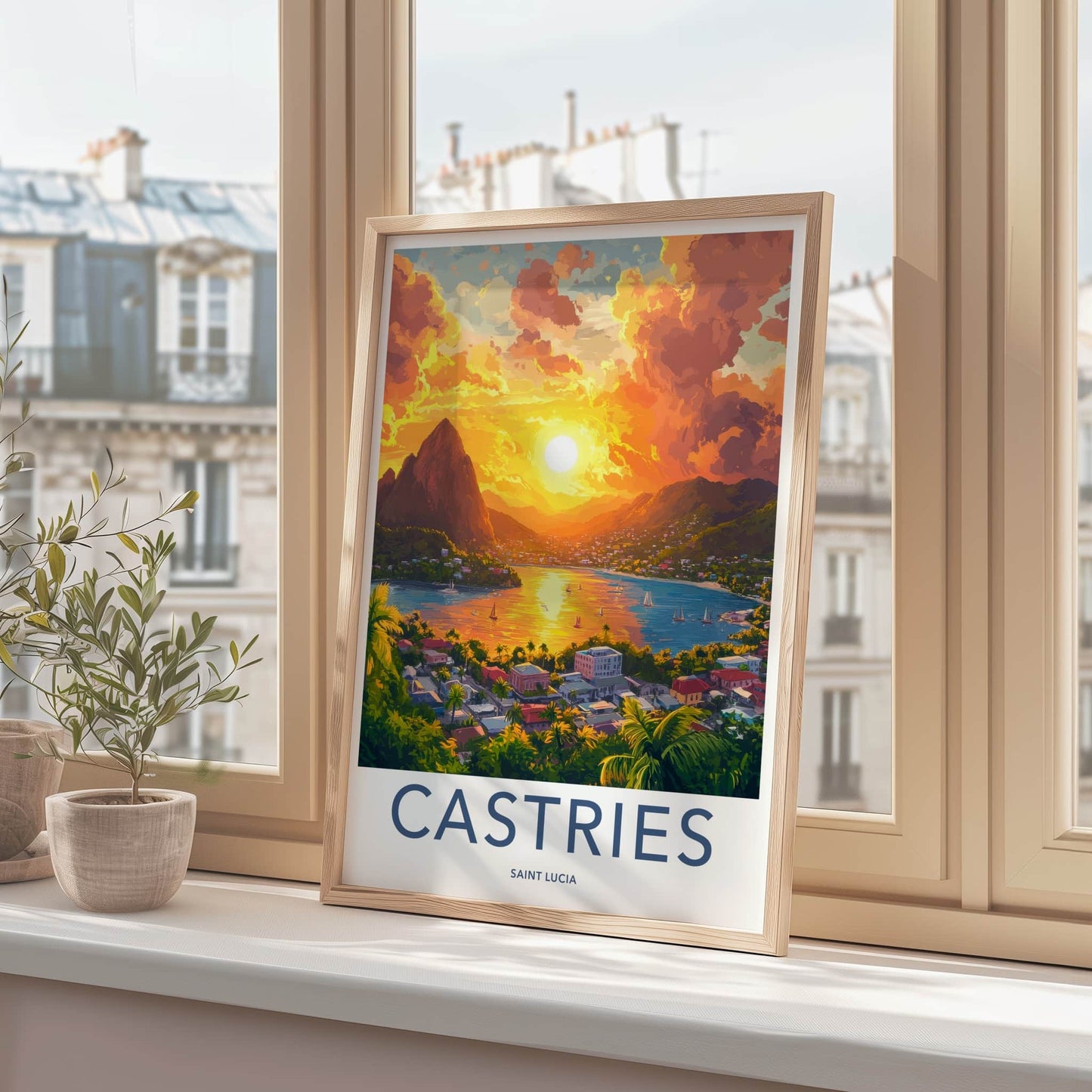 Castries Poster - Saint Lucia Travel Art - Vibrant Sunset Bay Home Decor