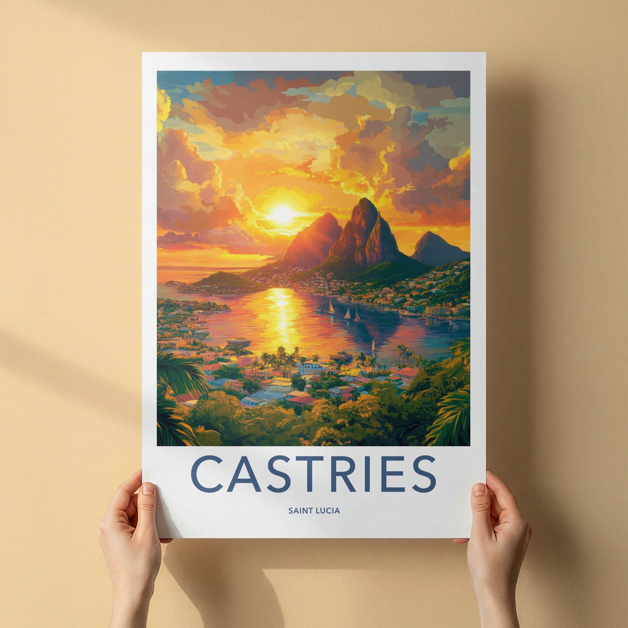 Castries Poster - Saint Lucia Travel Art - Vibrant Tropical Sunset Home Decor