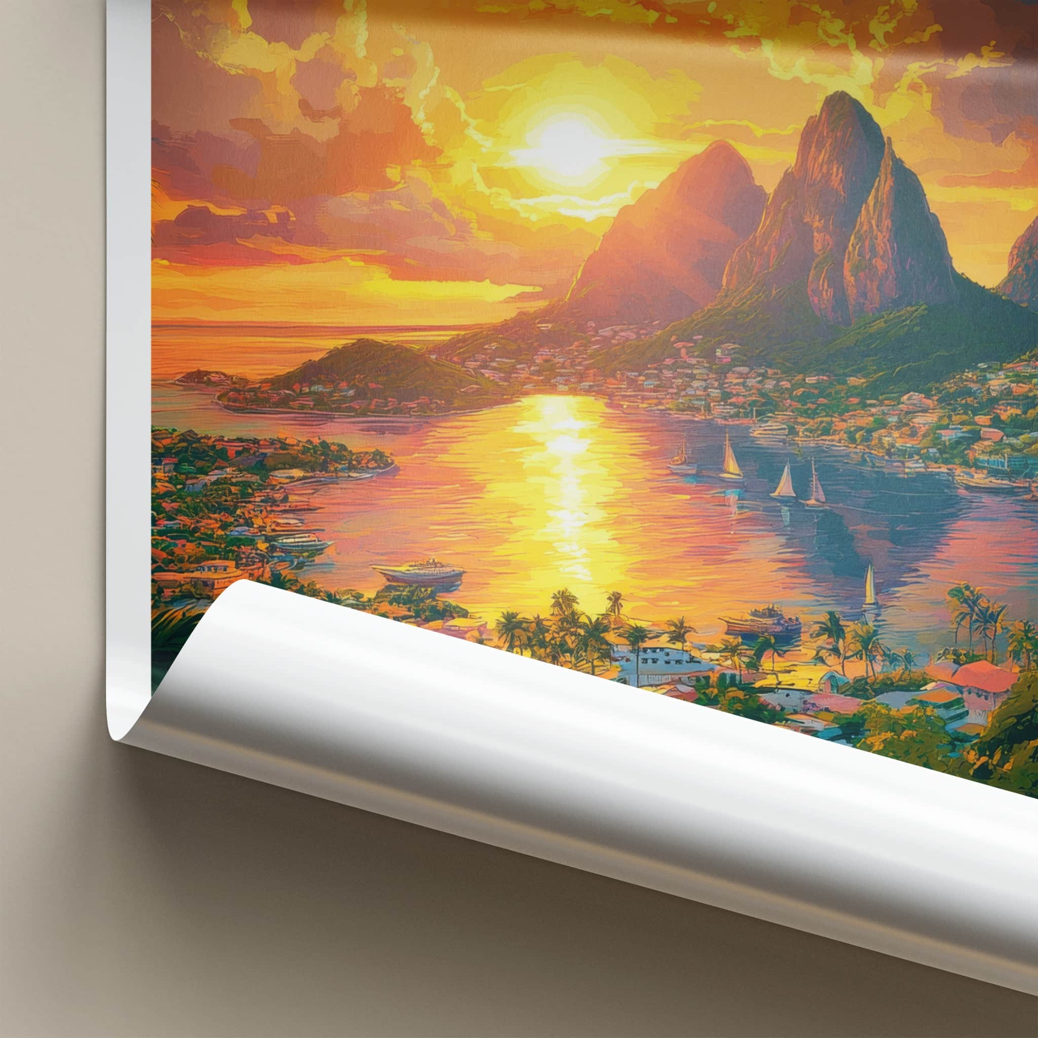 Castries Poster - Saint Lucia Travel Art - Vibrant Tropical Sunset Home Decor