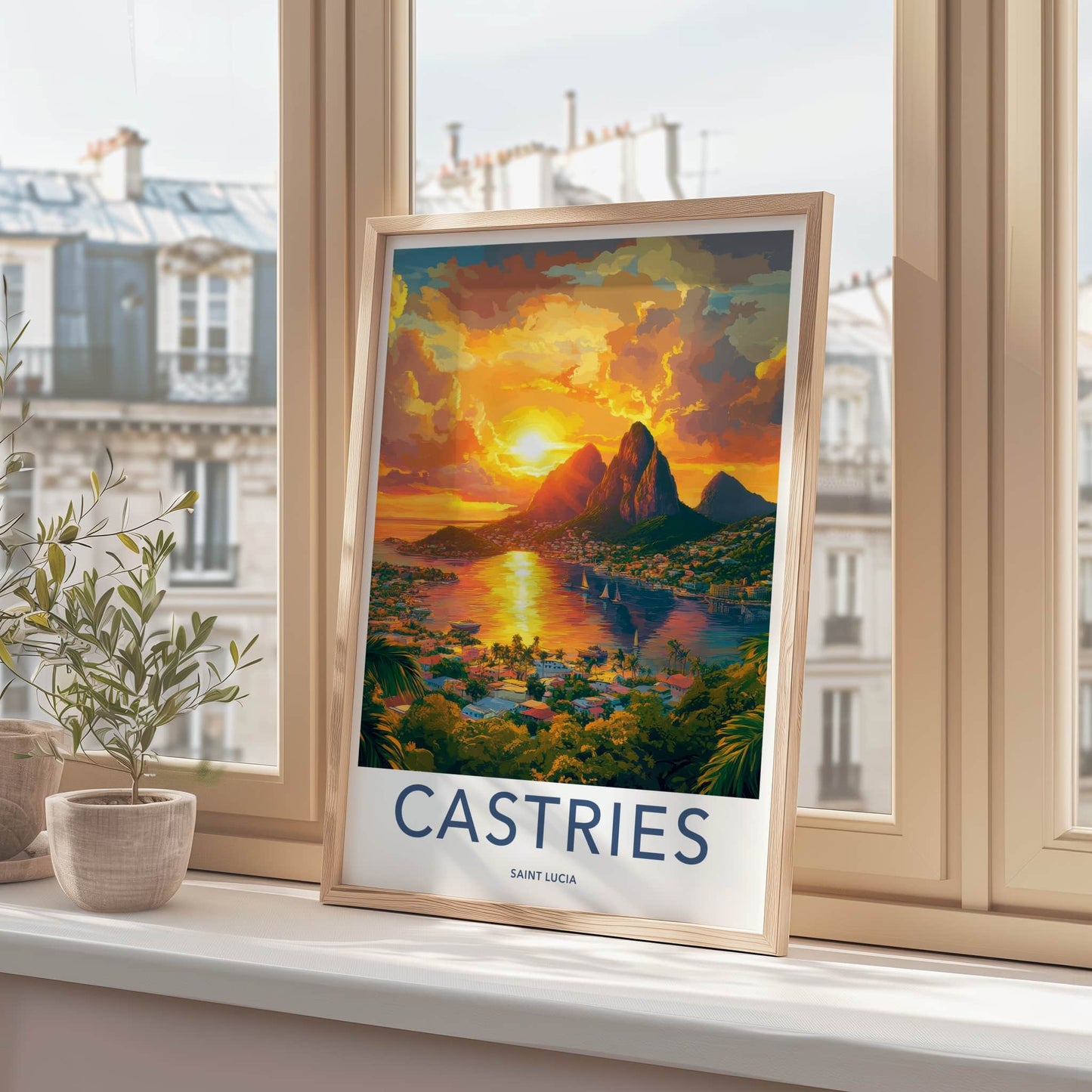 Castries Poster - Saint Lucia Travel Art - Vibrant Tropical Sunset Home Decor