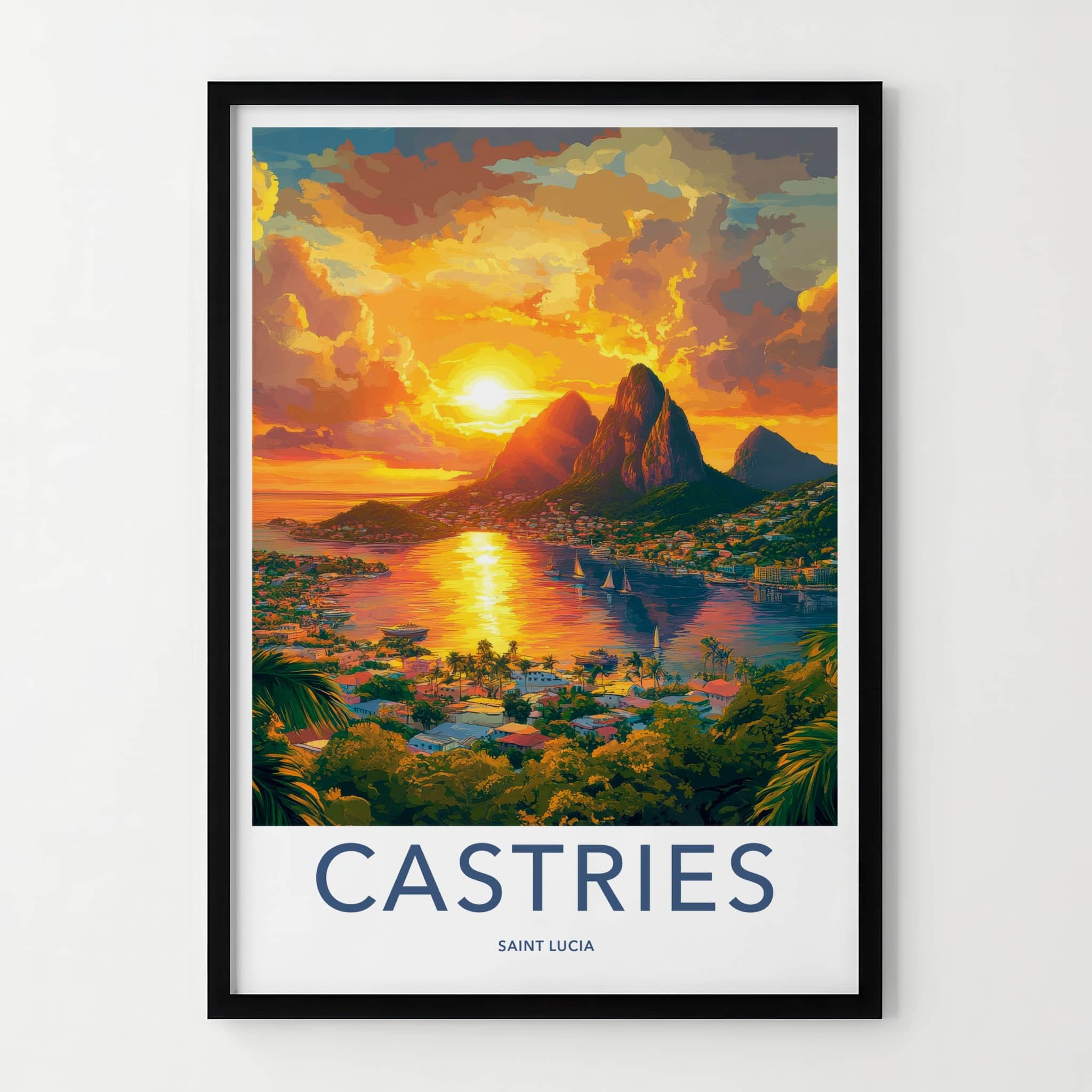 Castries Poster - Saint Lucia Travel Art - Vibrant Tropical Sunset Home Decor