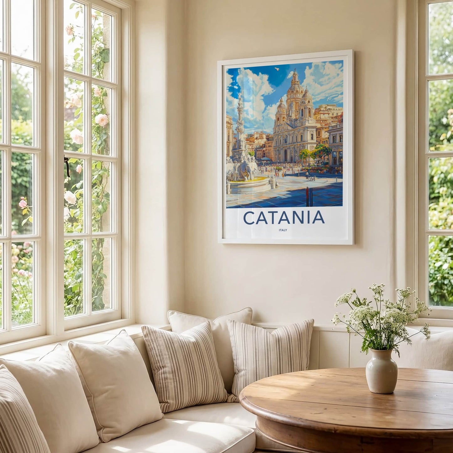 Catania Poster - Italy Travel Art - Elephant Fountain Plaza Home Decor
