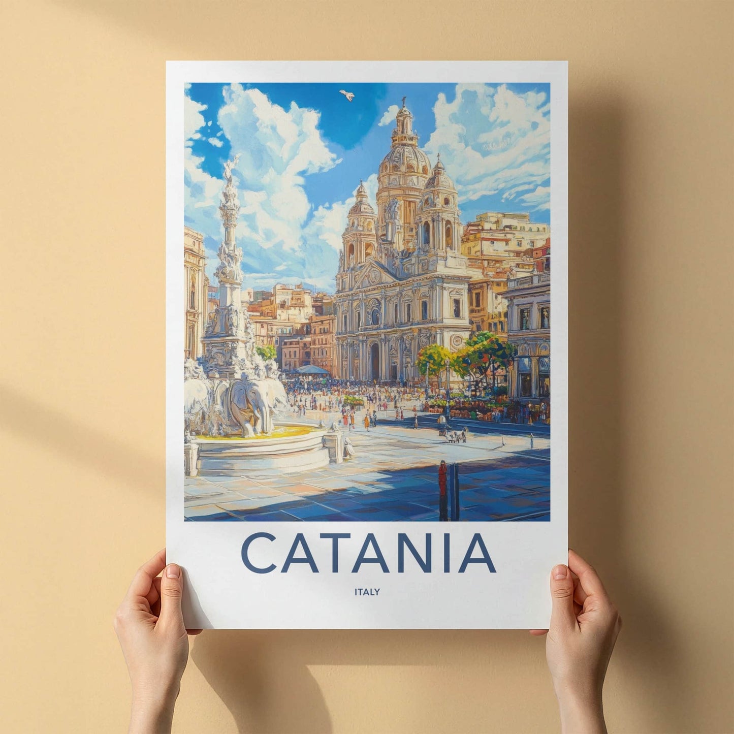 Catania Poster - Italy Travel Art - Elephant Fountain Plaza Home Decor