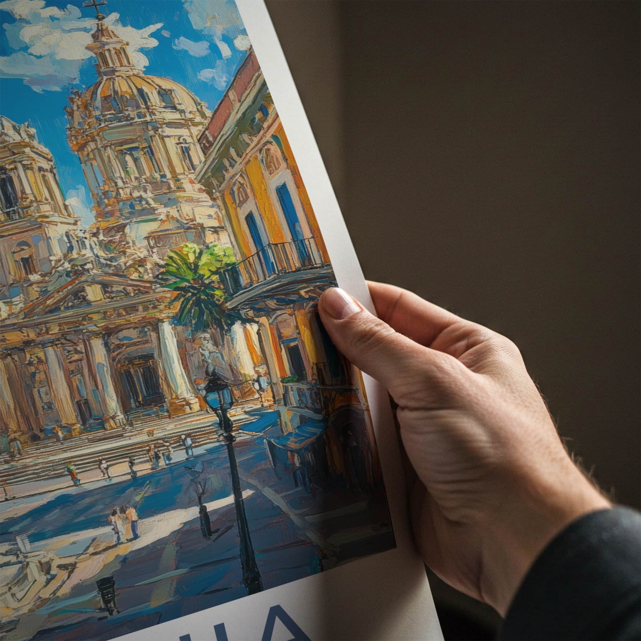 Catania Poster - Italy Travel Art - Fountain Cathedral Square Home Decor