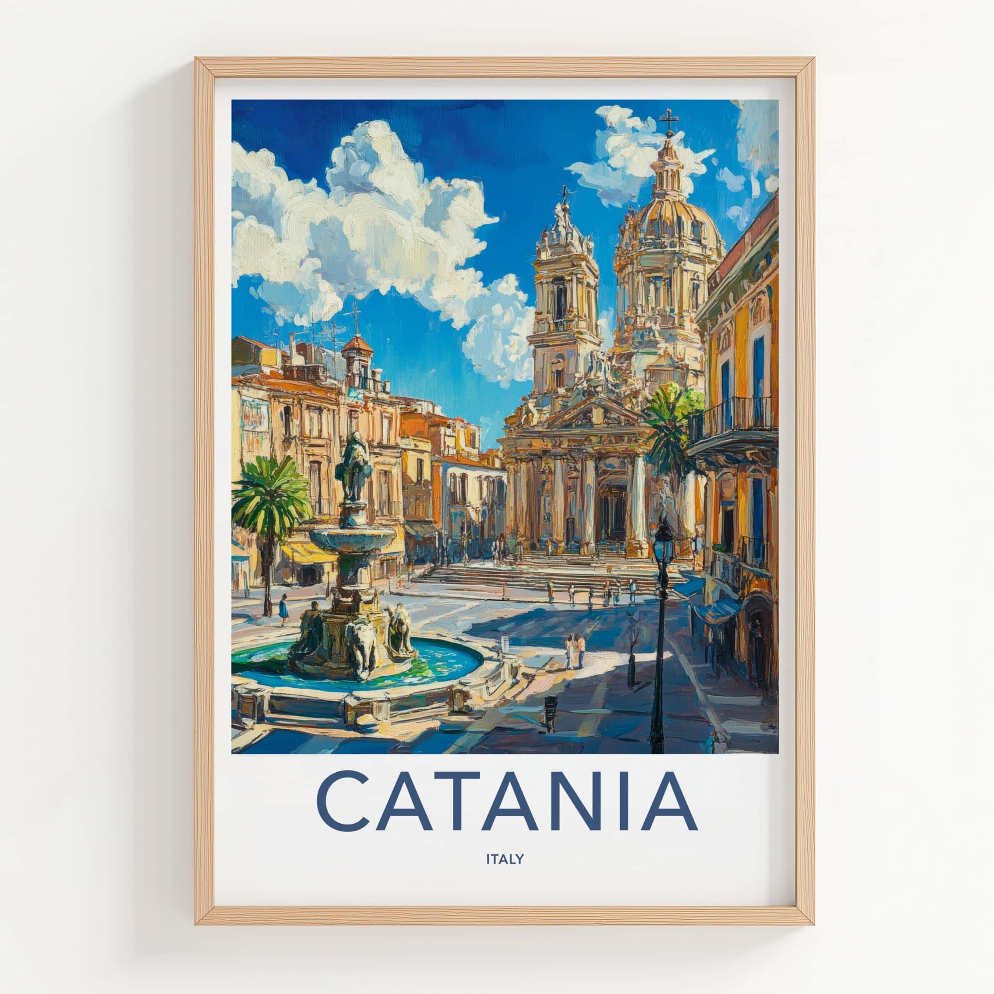 Catania Poster - Italy Travel Art - Fountain Cathedral Square Home Decor