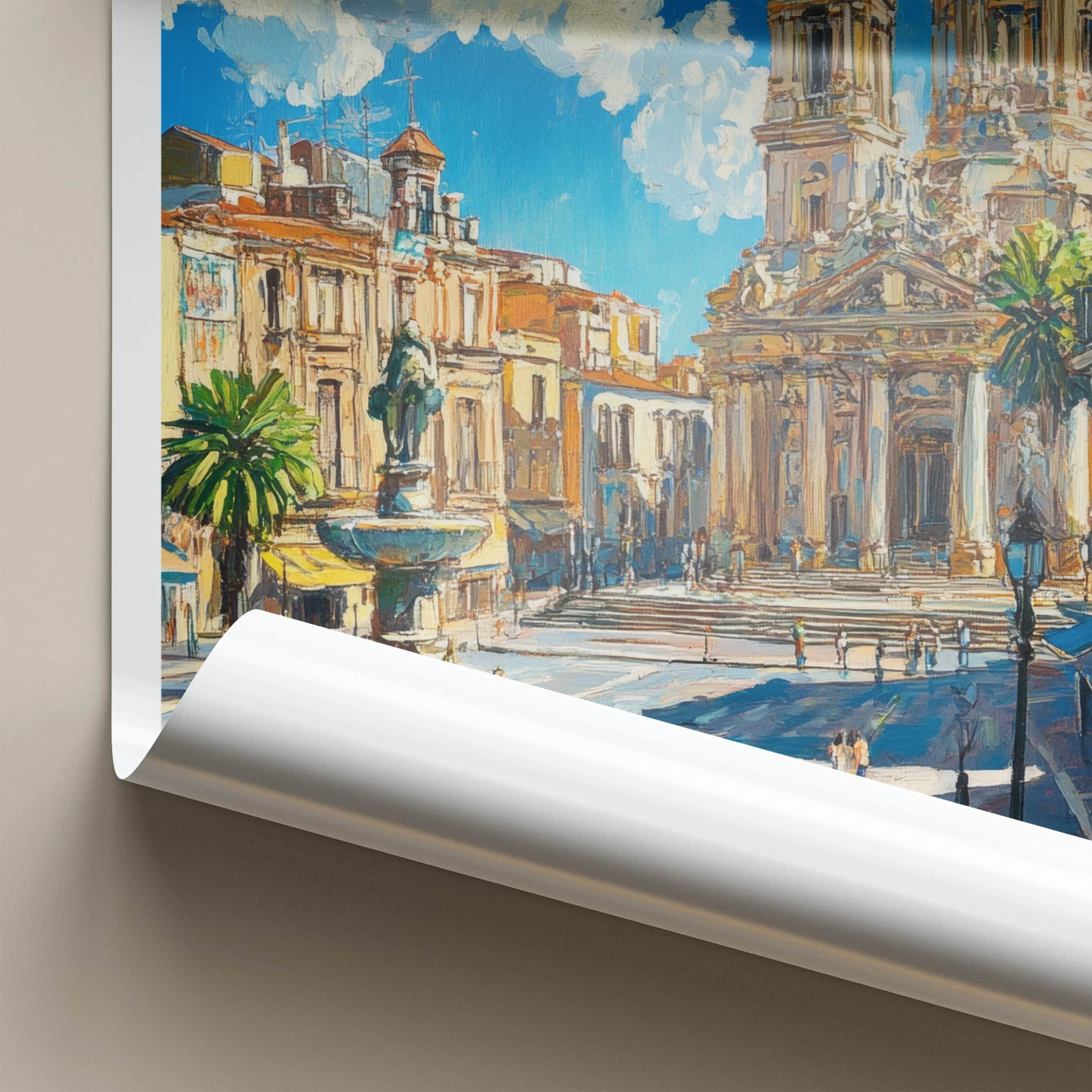 Catania Poster - Italy Travel Art - Fountain Cathedral Square Home Decor