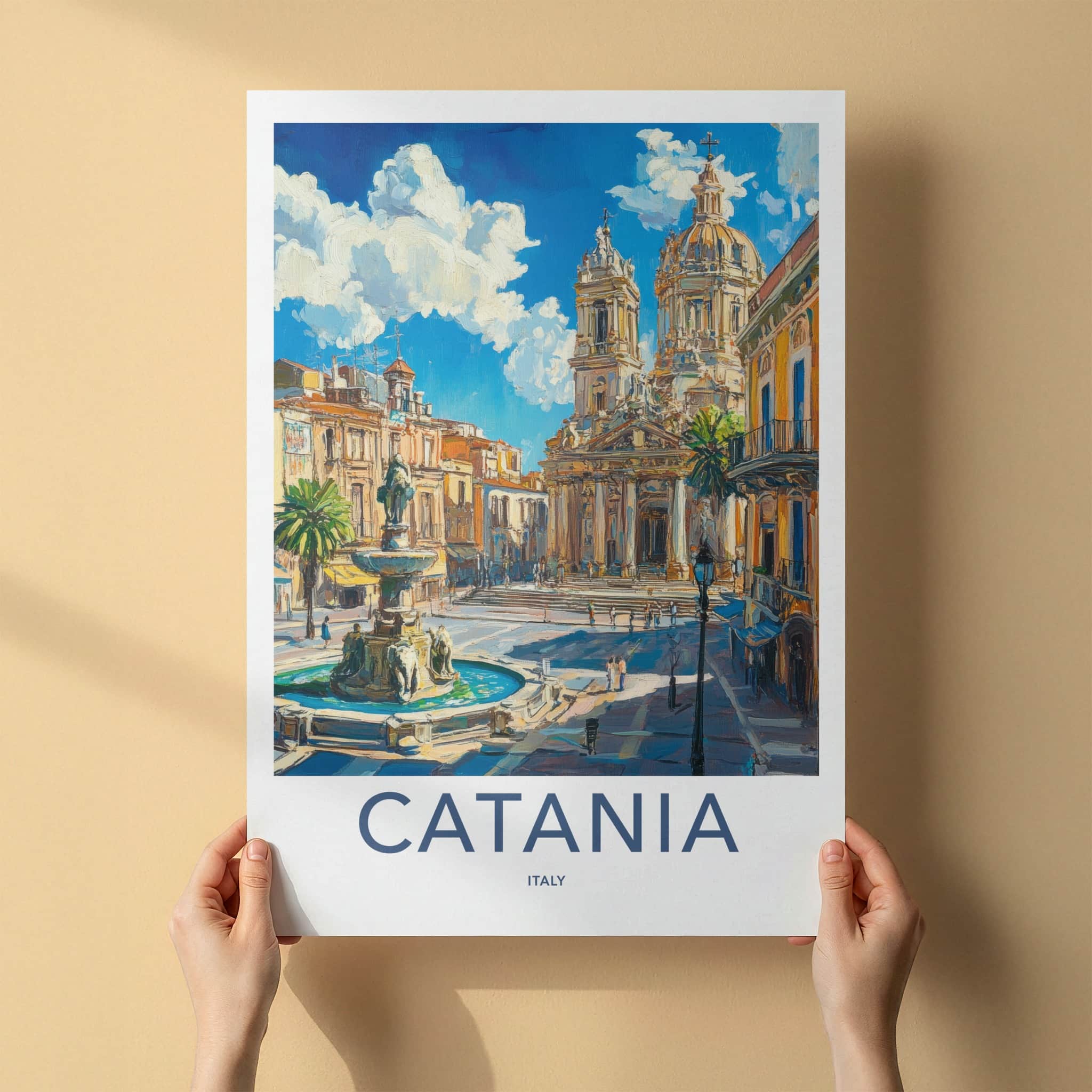 Catania Poster - Italy Travel Art - Fountain Cathedral Square Home Decor