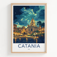 Catania Poster - Italy Travel Art - Starry Night Plaza Home Decor